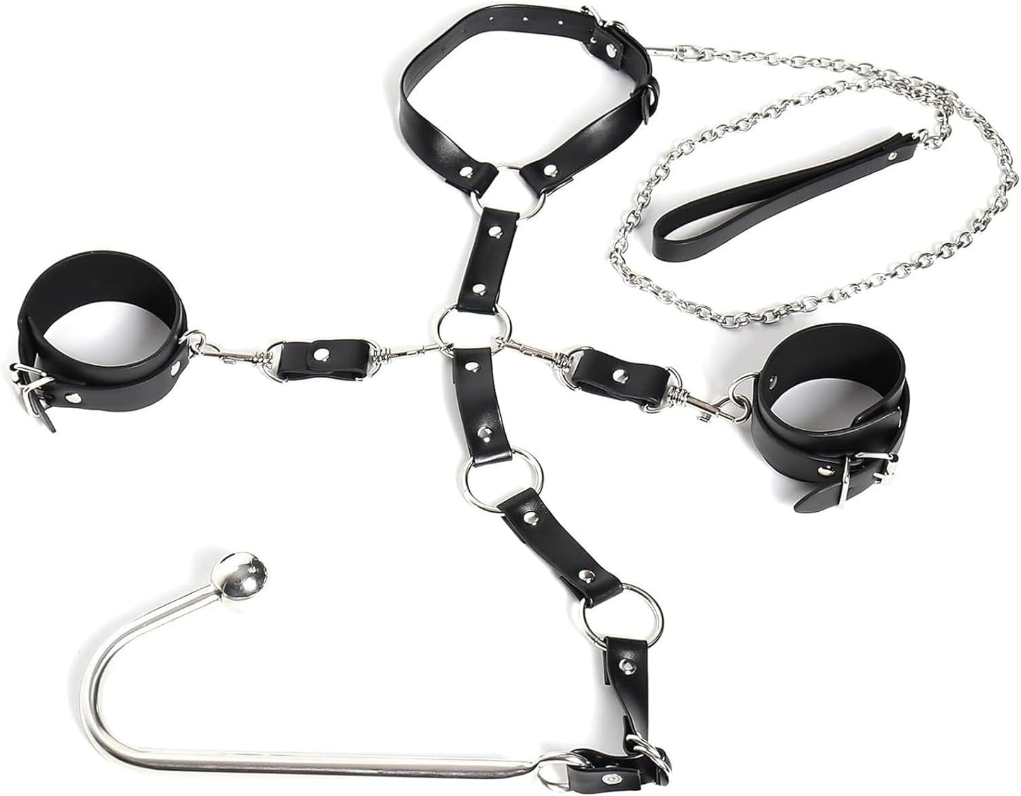 Anal Hook Harness Restraint Set with Collar, Anal Hook, Handcuffs & Towing Rope – Butt Plug Harness Kit for Couples Roleplay Christmas Party Bedroom Intimate Play Rave Games Night Club - SinfulX - 