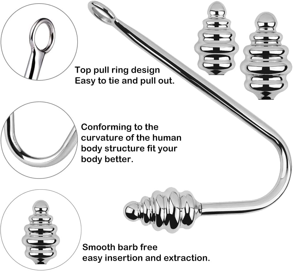 3 Interchangeable Balls Stainless Steel Spiral Anal Hook Fetish Bondage Hook Sex Toy for Unisex Adults Couple Lovers Butt Plug Prostate Massage G - Spot - SinfulX - 