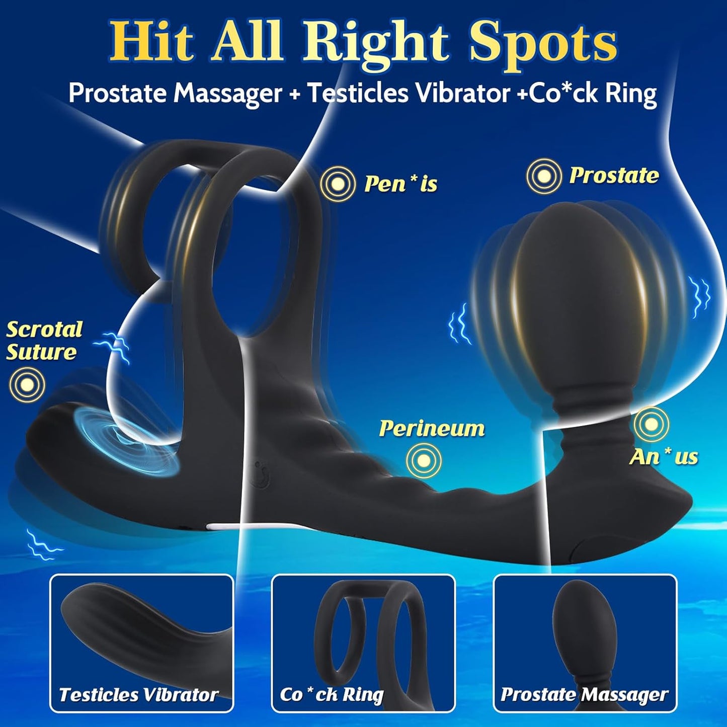 Vibrating Butt Plug Prostate Massager Sex Toys,4-In-1 Anal Vibrator Dildo with 7 High Pulse Vibrating Cock Ring for Testicles Perineum Stimulator, Adult Male Sex Toys Remote Control Vibrator for Men