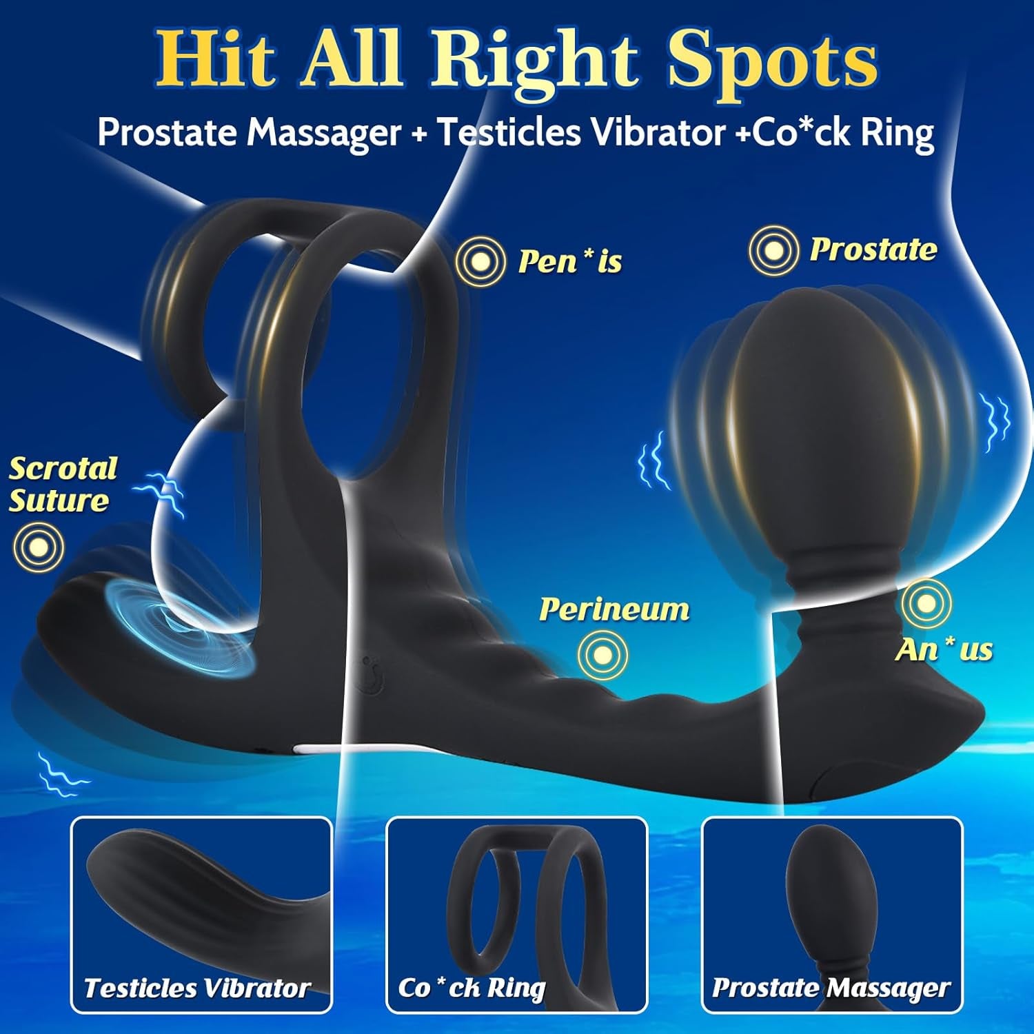 Vibrating Butt Plug Prostate Massager Sex Toys,4-In-1 Anal Vibrator Dildo with 7 High Pulse Vibrating Cock Ring for Testicles Perineum Stimulator, Adult Male Sex Toys Remote Control Vibrator for Men