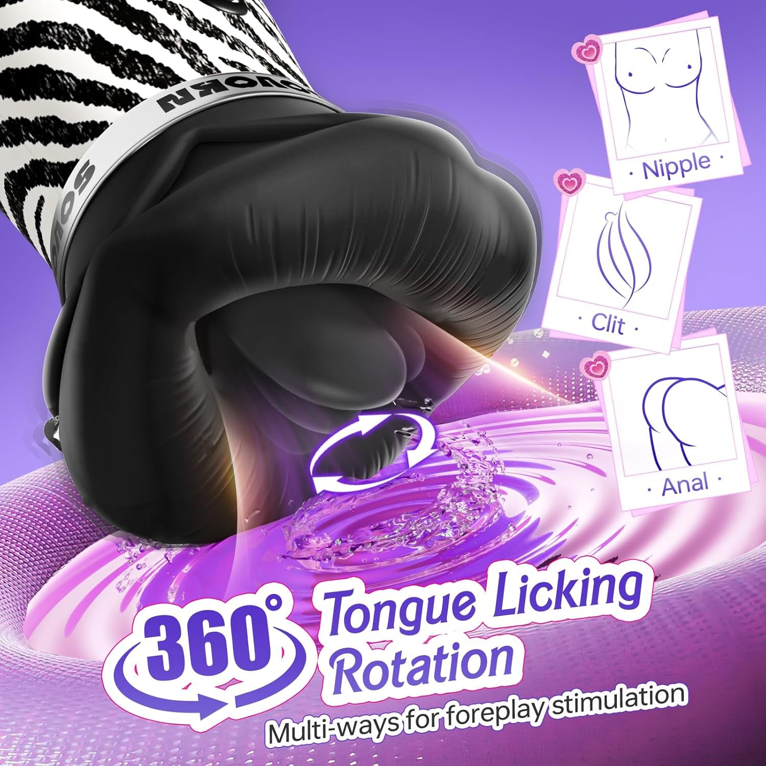 Vibrator Adult Sex Toys for Women - New Zebra Print Mouth Sex Toy with 10 Tongue Licking, 3 Auto & Manual Suction, Smart AI App Control Vibrators for Clit Nipple Anal, Adult Toys & Games for Couples - SinfulX - 