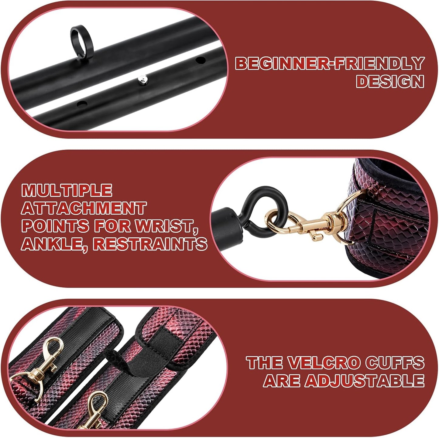Leg Spreader Bar Adjustable Bondage Restraint BDSM Set Wrist Ankle Straps Connecting Rods for Customizable Adult Play Scenarios (One Piece Set) - SinfulX - 