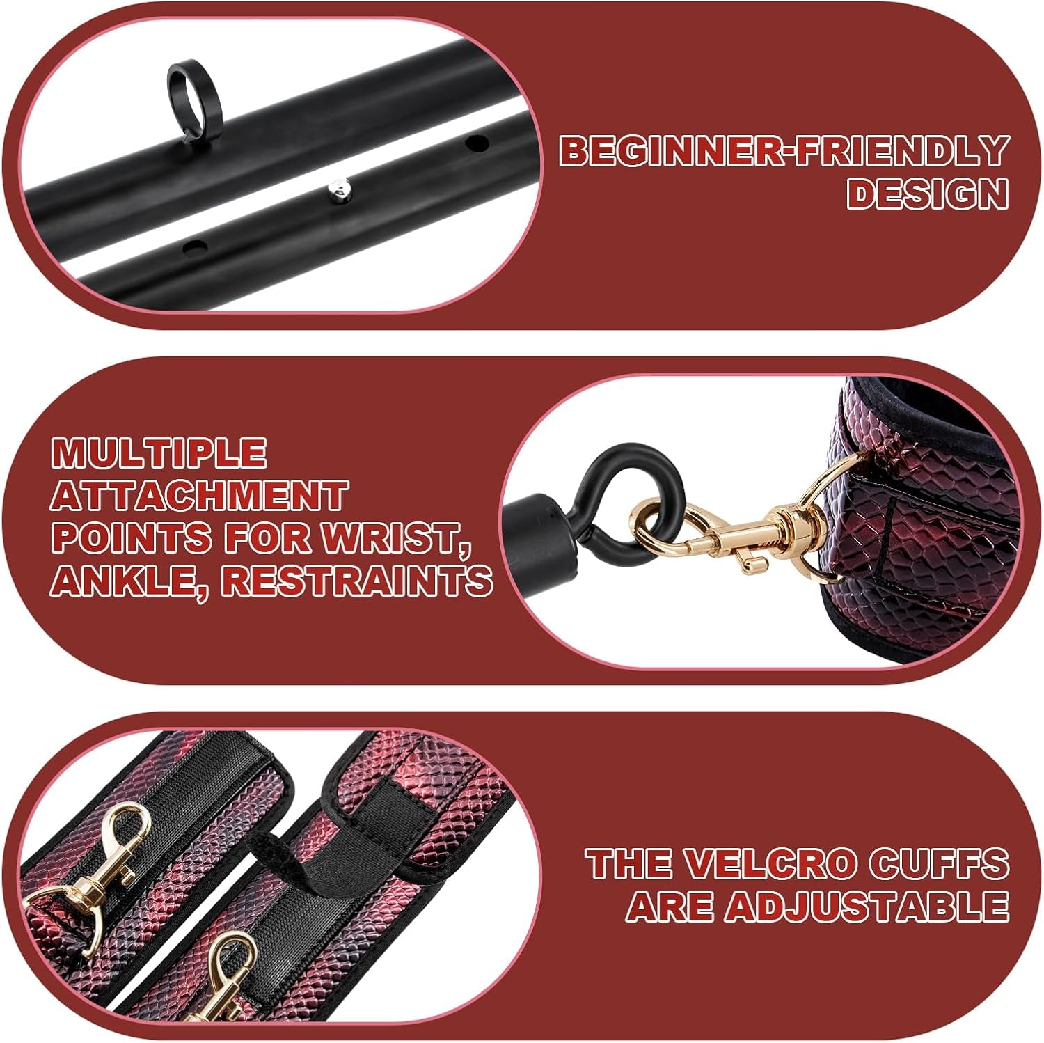 Leg Spreader Bar Adjustable Bondage Restraint BDSM Set Wrist Ankle Straps Connecting Rods for Customizable Adult Play Scenarios (One Piece Set) - SinfulX - 