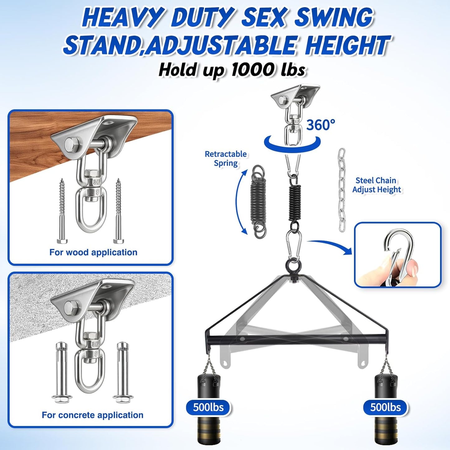 VortexSpin 360° Ceiling BDSM Swing 800lb Adjustable - SinfulX - 