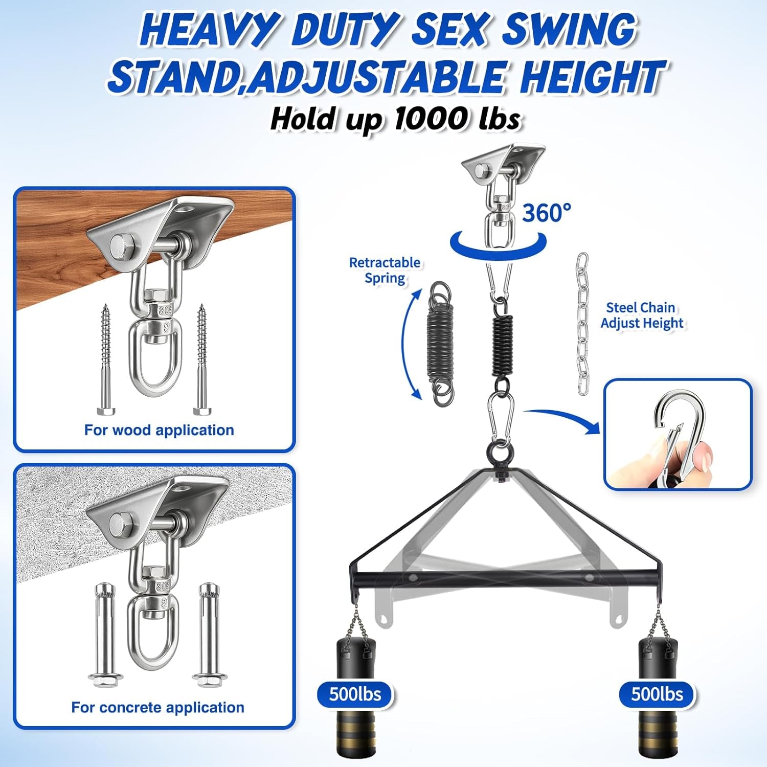 VortexSpin 360° Ceiling BDSM Swing 800lb Adjustable - SinfulX - 