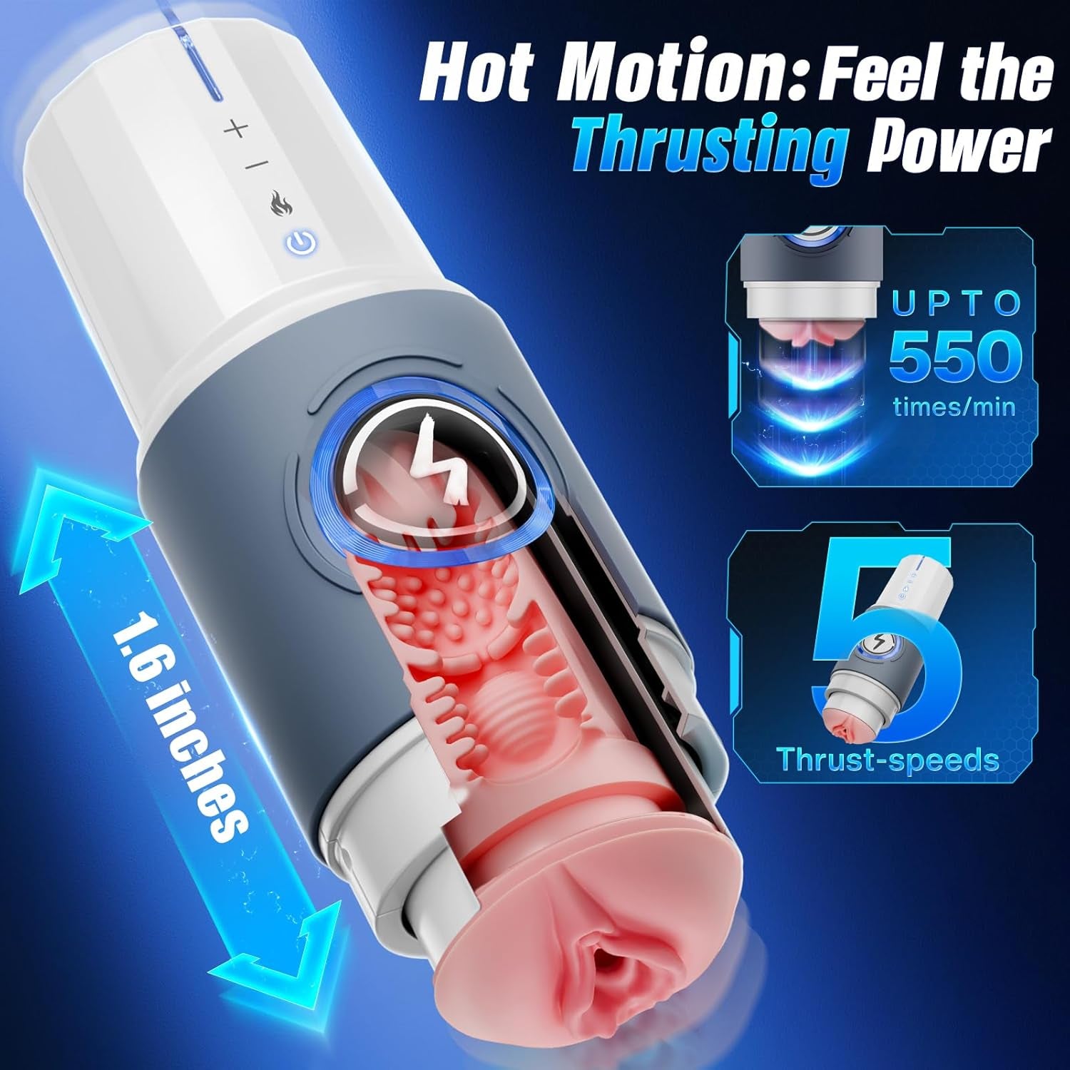 Male Masturbator Sex Toys for Men Penis Pump with APP Control – Thrusting Stroker with 360° Heating, 5 - Speed Smooth Motion Blowjob Men’S Sex Toy, Silent Brushless Motor, 3D Sleeve Erotic Massage Kits - SinfulX - 