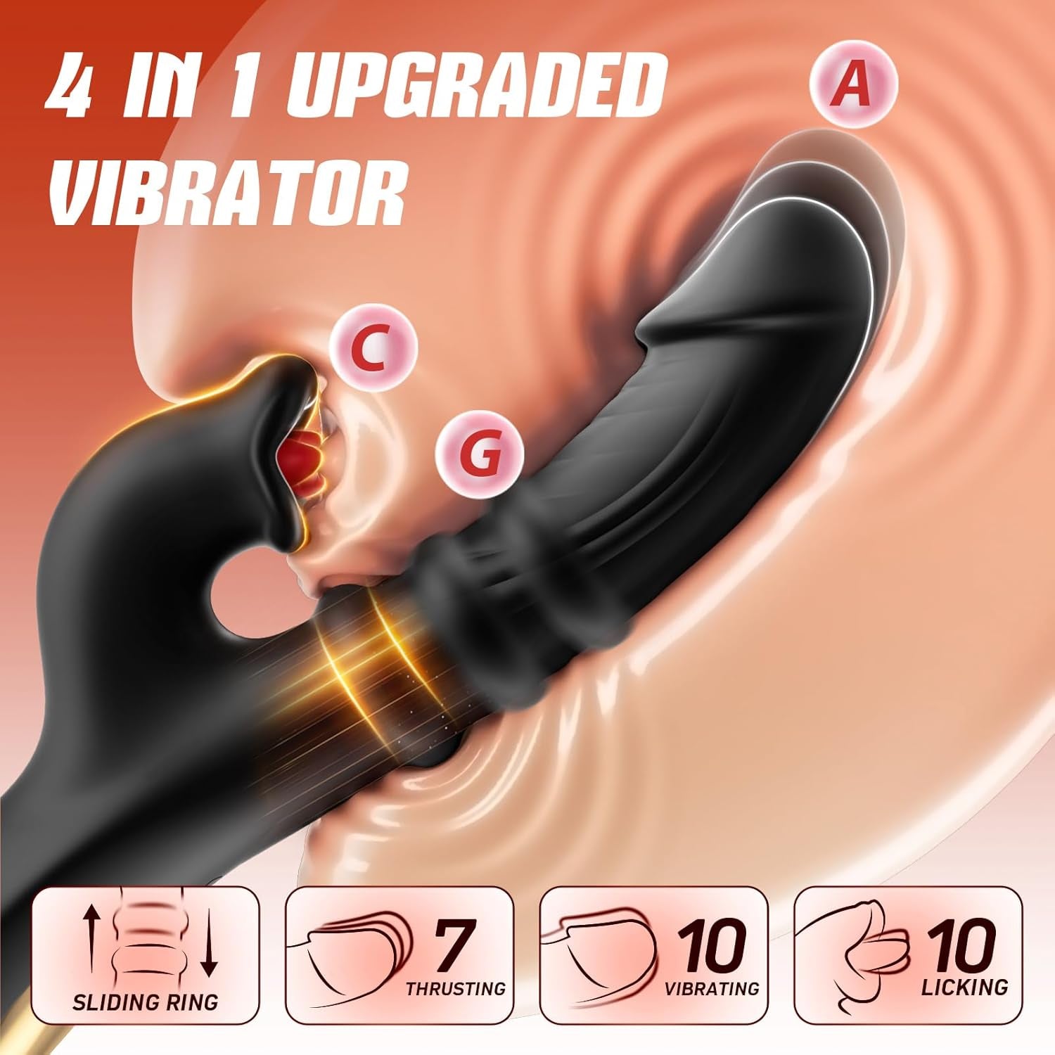 Black Sex Toy for Women Vibrators,  Adult Toys Rabbit Vibrator G Spot Dildos with Sliding Ring 7 Thrusting Realistic Dildo & 10 Tongue Licking Vibrating Modes, AI Sync for Womens Couples Games