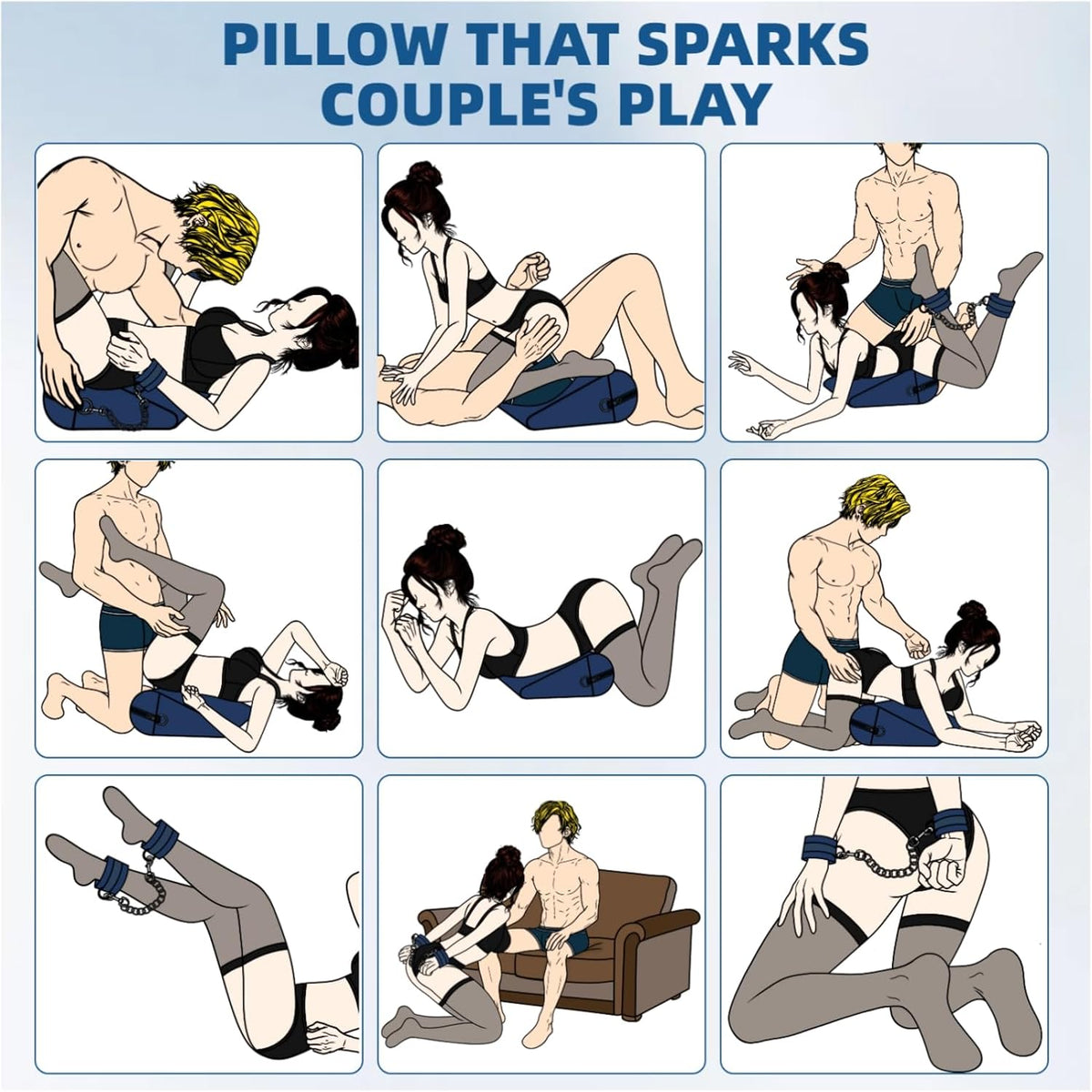 AzureRise Sex Position Pillow & BDSM Handcuffs | Blue - SinfulX -