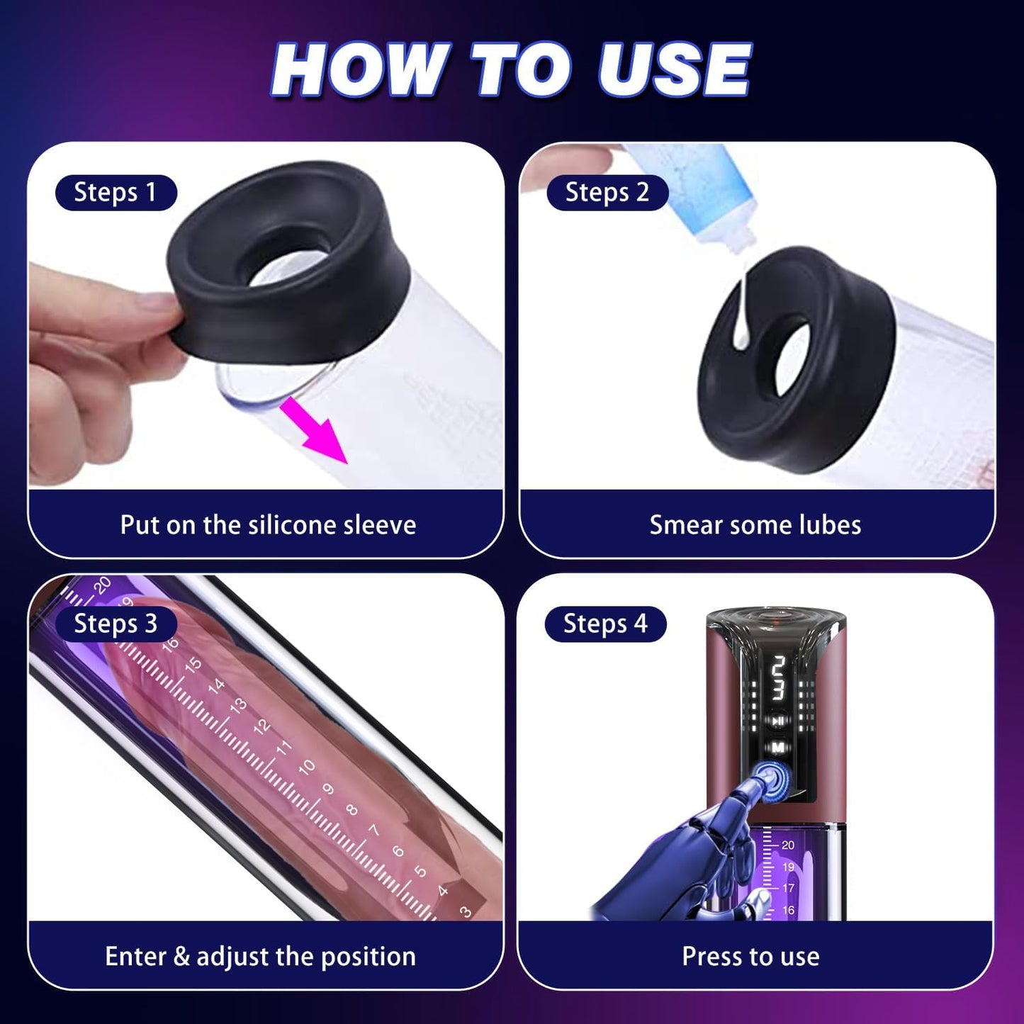Electric Penis Pump Male Sex Toys Vacuum Pump with 4 Suction Intensities Automatic Penis Extender and 6 Rings, Adult Toys for Men Dick Enlarger Erection (Black) - SinfulX - 
