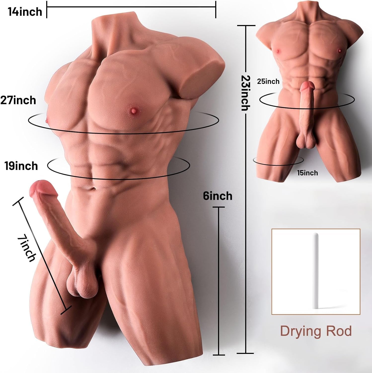 Male Sex Doll with 7In Flexible Huge Dildo Sex Dolls for Women with Realistic 3D Muscular Male Torso with Big Penis Tight Anal Male Masturbator Full Size Sex Doll for Men Female Gay Couple - SinfulX - 
