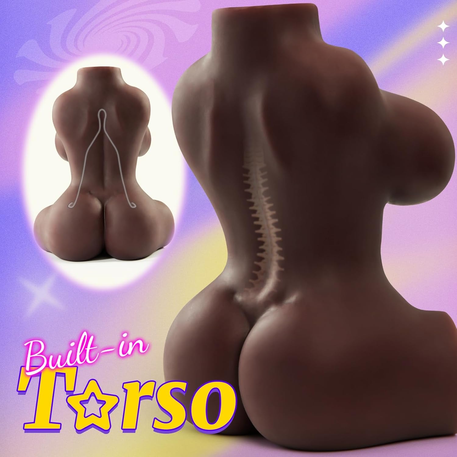 Ebony - Skin Sex Doll Male Masturbator with Perky Boobs Vagina and Tight Anal Sex Toys for Men Masturbation, 3 in 1 Adult Torso Love Dolls, Realistic Pussy Masturbator for Men Orgasm - SinfulX - 