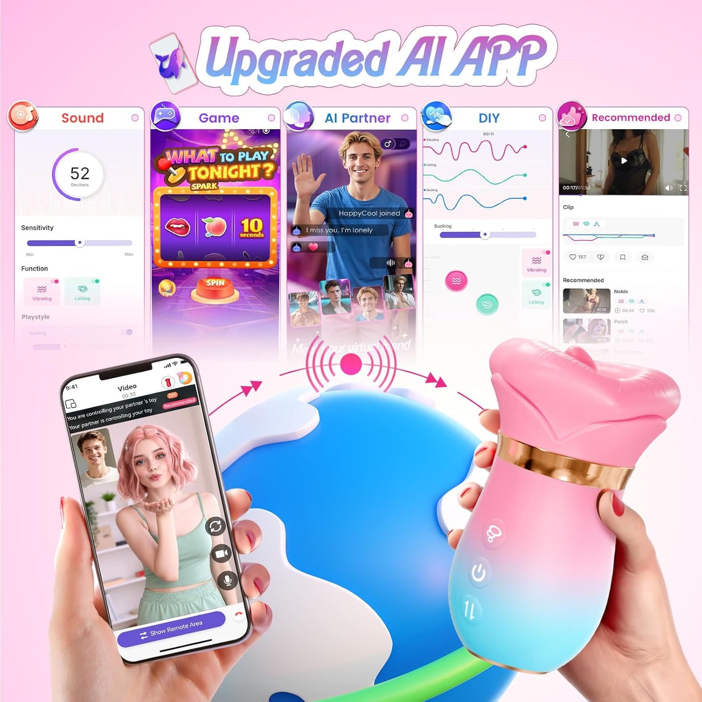 Vibrator Adult Sex Toys for Women - 5IN1 Mouth Sucking Vibrator Rose Sex Toy, 10 Tongue Licking, 3 Auto & 1 Manual Sucking Adult Toys New APP, Anal Clit Nipple Vibrators Female Couples Sex Toys - SinfulX - 