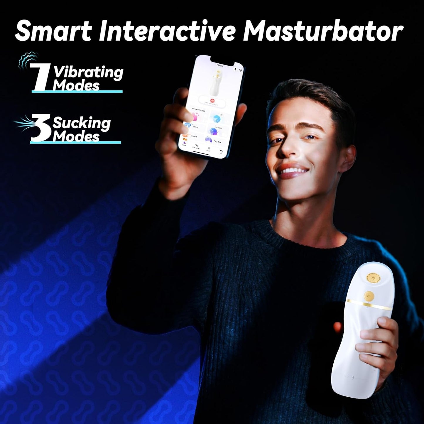 AI Interactive Sucking Male Masturbators - 7 Vibration & Suction Hands Free Pocket Pussy Male Stroker with 3D Realistic Textured, Blowjob Toy Penis Pump Adult Male Sex Toys for Men Sex Machine - SinfulX - 