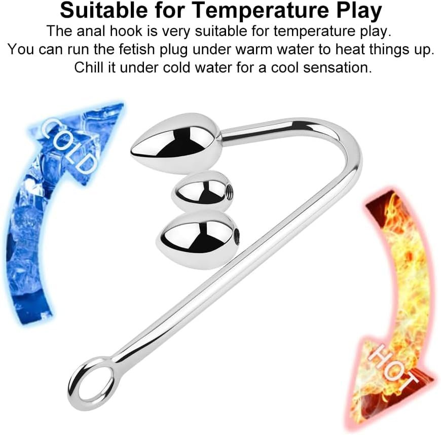 3 Interchangeable Balls Stainless Steel Heart Anal Hook Fetish Bondage Hook Sex Toy for Unisex Adults Couple Lovers Butt Plug Prostate Massage G - Spot - SinfulX - 