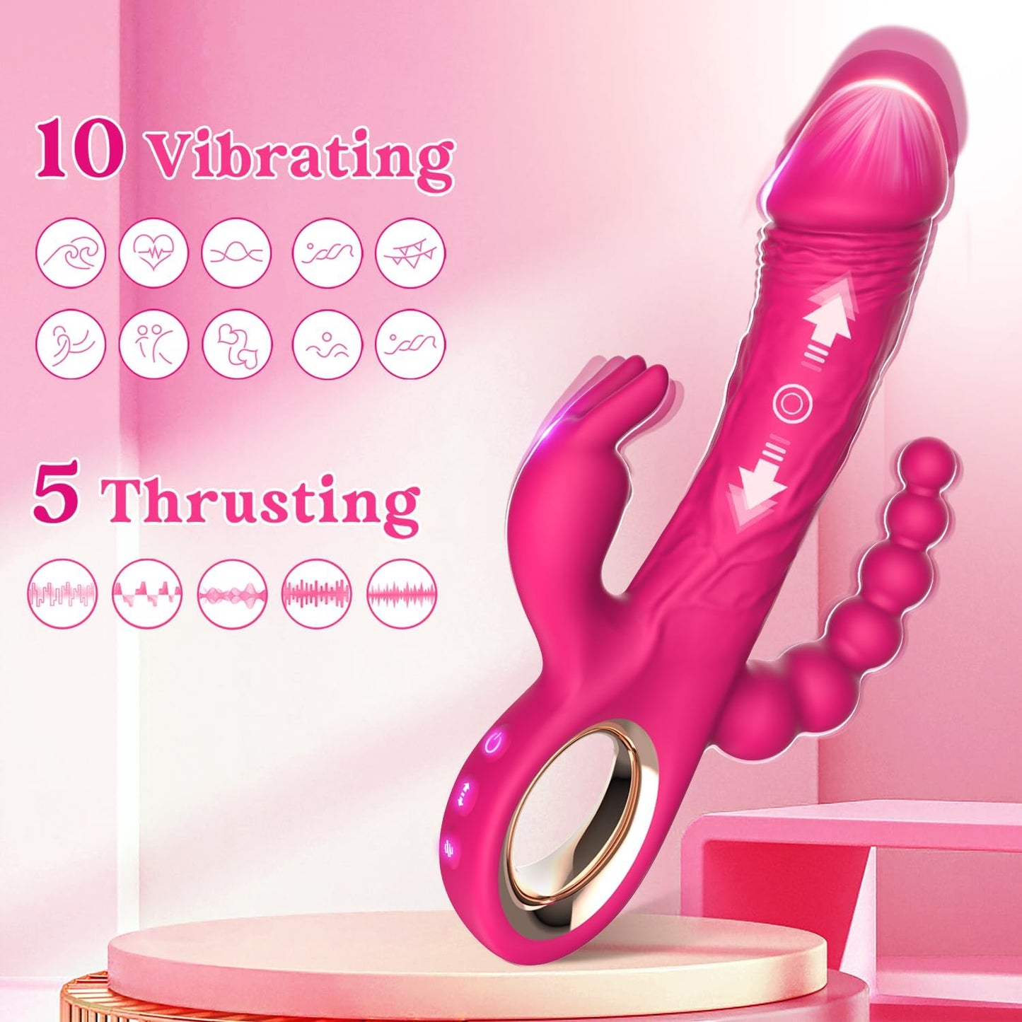 Thrusting Rabbit Vibrator for Blended Full - Body Pleasure, with G Spot & Clitoral Stimulation for Pinpoint Ecstasy, and an Ergonomic Handle for Effortless Control - SinfulX - 