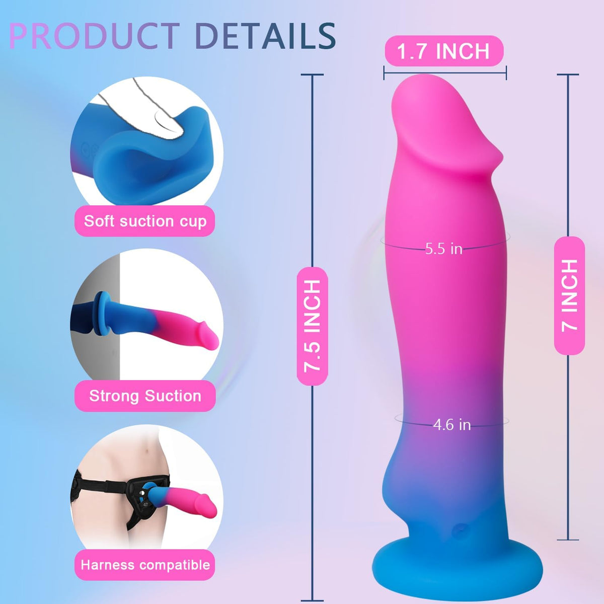 Vibrating Dildo Adult Sex Toy - 8 Vibration Modes & One - Key Orgasm,7.5'' Big Realistic Dildo Vibrator for Women G - Spot Clitoris Men Anal Prostate Stimulation,Strong Suction Cup for Hands - Free/Strap - On - SinfulX - 