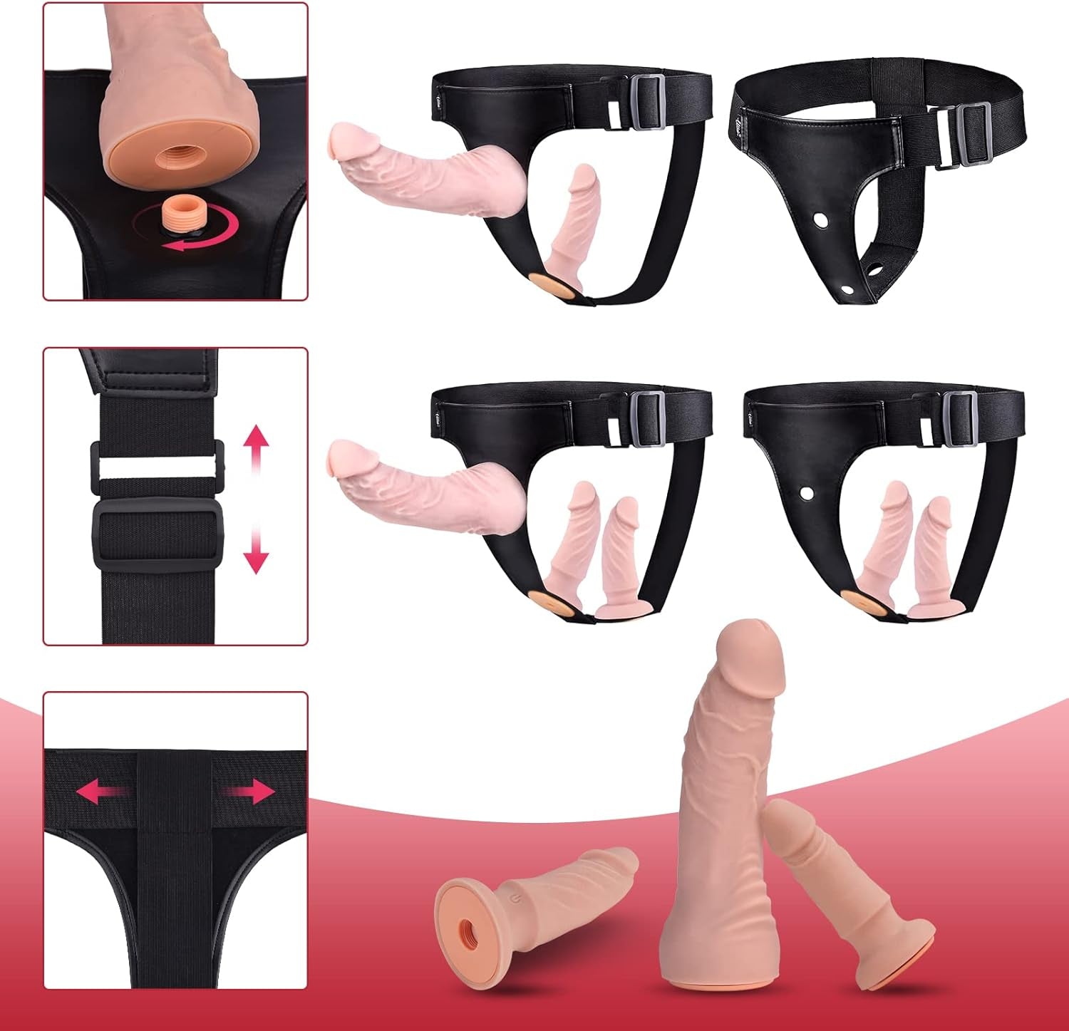 Harness Strap - On Vibration Realistic Dildos - Adjustable Strapless Strap - On Dildos with 10 Modes & 3 Dildos Silicone Anal G - Spot Stimulation Sex Toys for Women Couples Lesbian | Remote Control - SinfulX - 