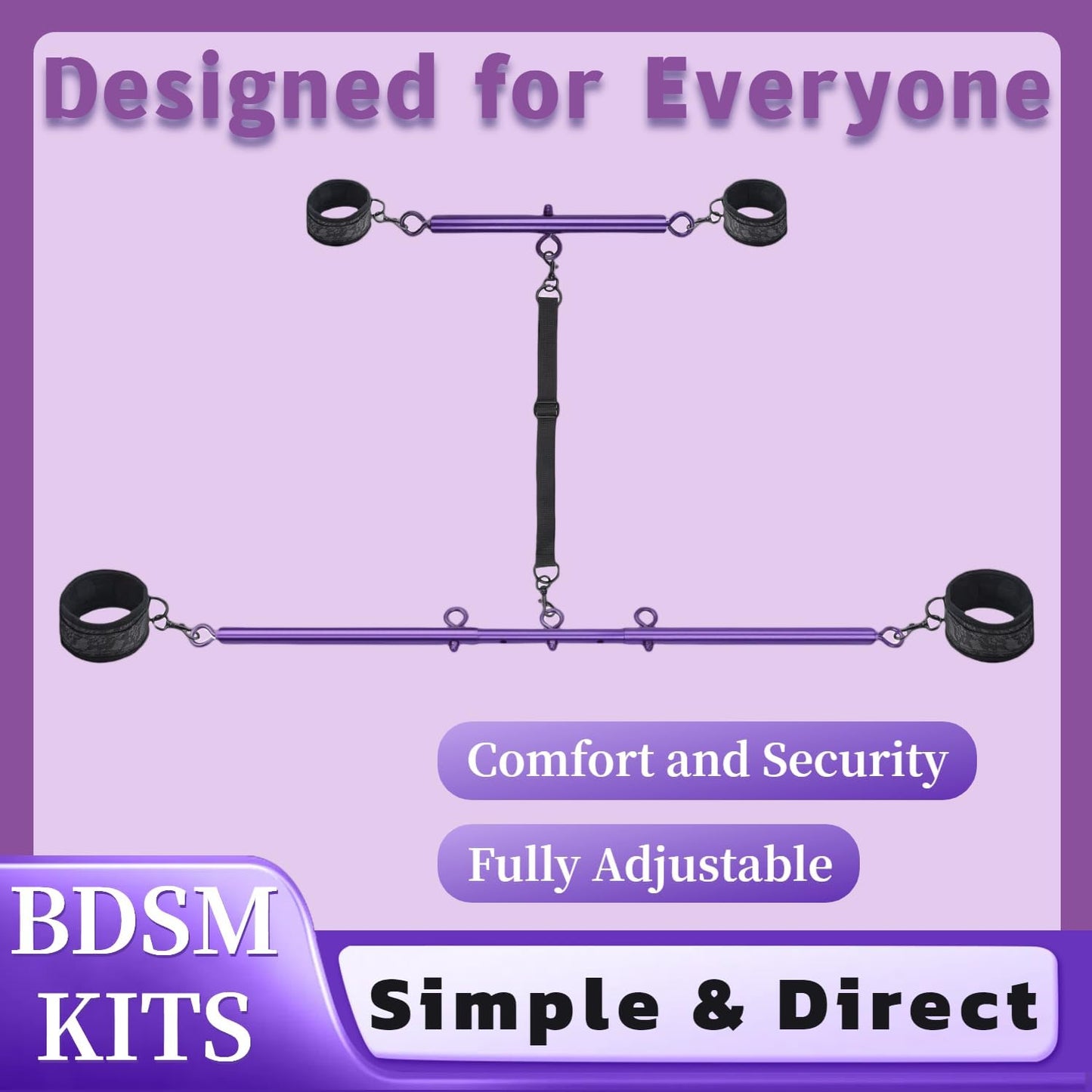 Spreader Bar BDSM Bondage Restraints Kits with Wrist Ankle Neck Collar Adjustable Handcuffs Sex Toys SM Games for Men Women and Couples (Purple) - SinfulX - 