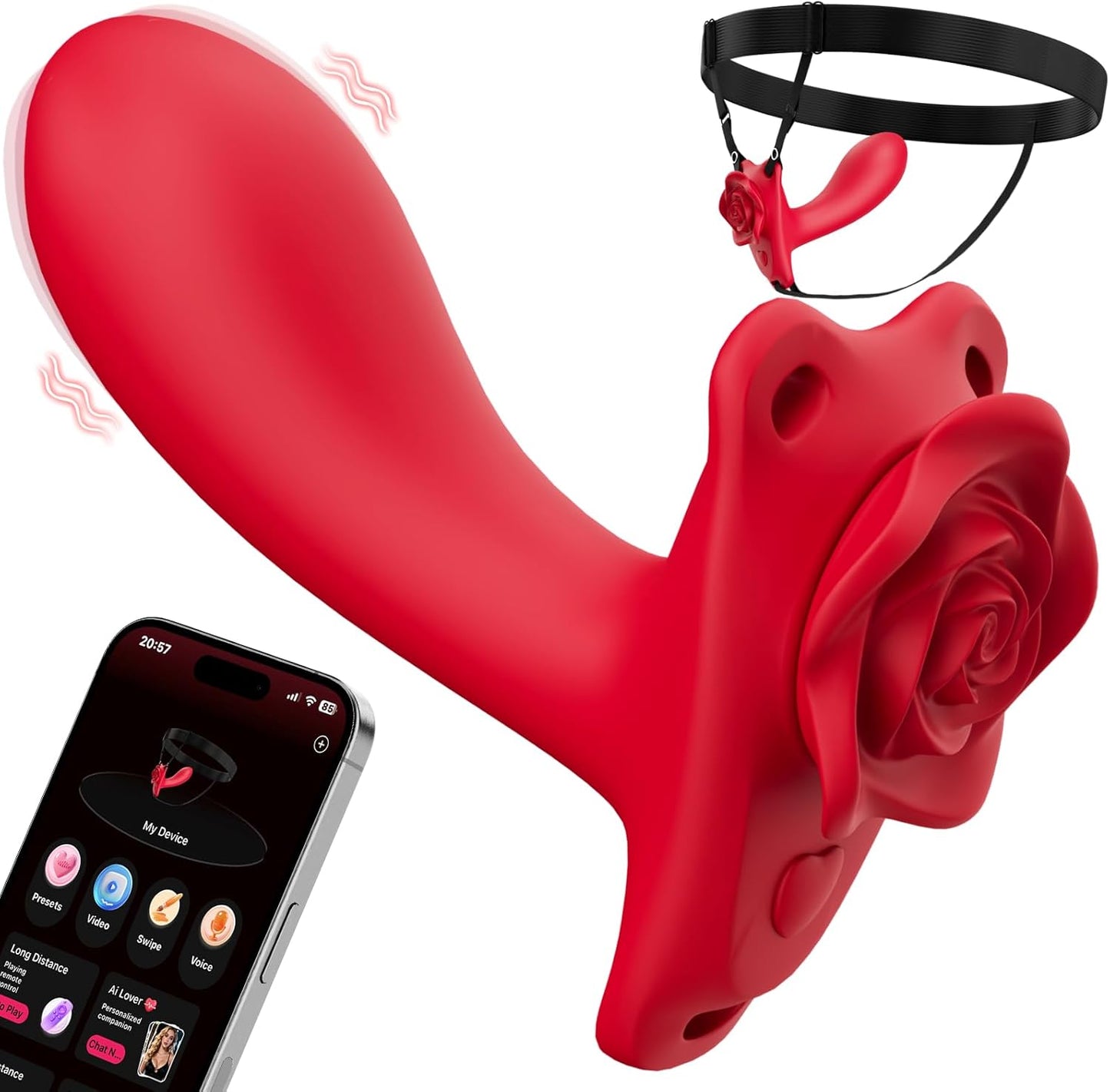 RoseRider Wearable Strap - On Panty Vibrator APP 10 Modes - SinfulX - Personal Care > Sexual Wellness > Panty Vibrator