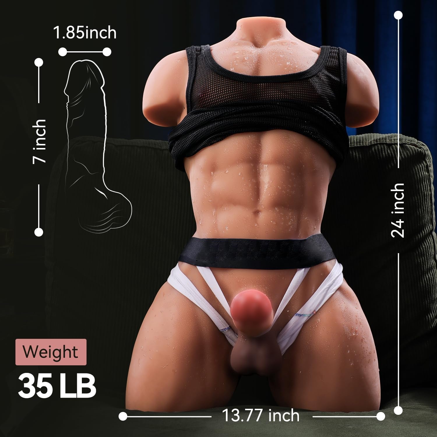 35LB Life - Size Male Sex Doll with 7'' Vibrating & Wriggling Dildo, Realistic Torso 3D Muscles with Flexible Skeleton & Tight Anal Channel for Women Men Couples Masturbator - SinfulX - 