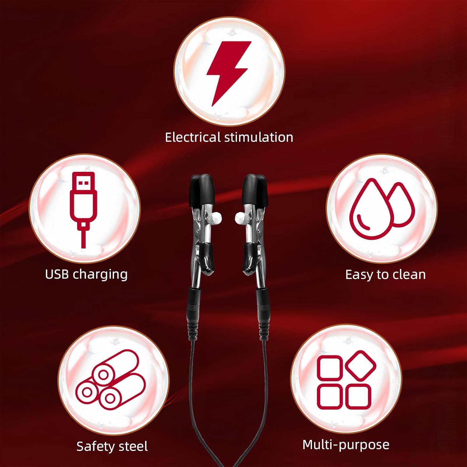 Electric Shock Nipple Clip Chain, BDSM Nipple Clamps,Nipple Clitoral Clamps Stimulator Adjustable Adult Sex Toy