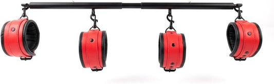 Spreader Bar Heavy Duty Stainless Steel Expandable Bar Home Gym with 4Pcs Furry Crocodile Red Adjustable Strap,Sports Aid Training Pilates Aid Kit,Indoor Yoga Set - SinfulX - 