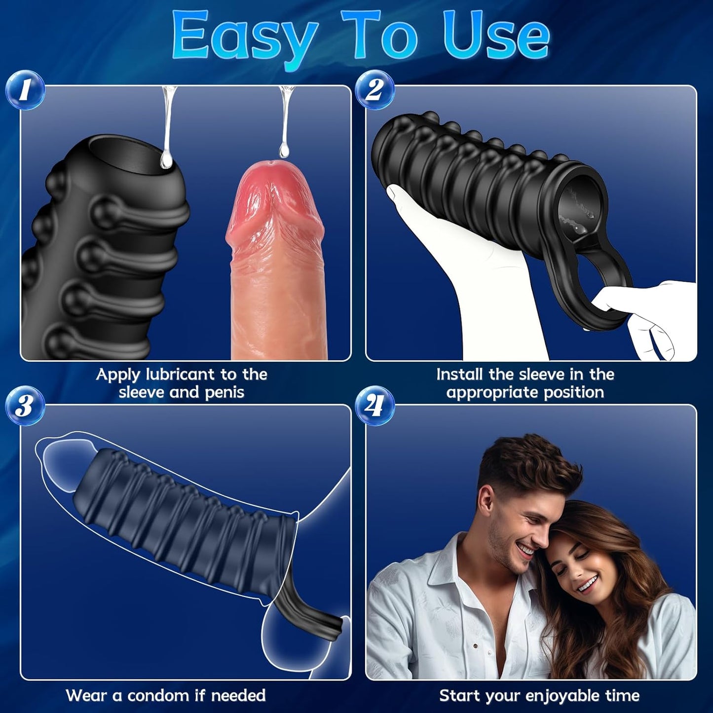 Penis Sleeve for Men - Textured Girth Enhancer Cock Sleeve G Spot Stimulation, Silicone Cock Ring Reusable Penis Extender, Waterproof Penis Pump Sex Toys for Male & Couples - SinfulX - 
