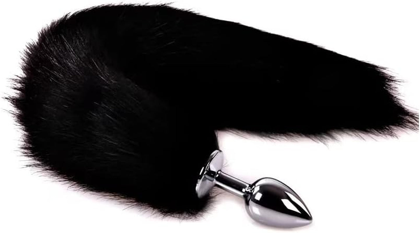 ObsidianTail Black Fox Tail Steel Butt Plug 18" - SinfulX - 