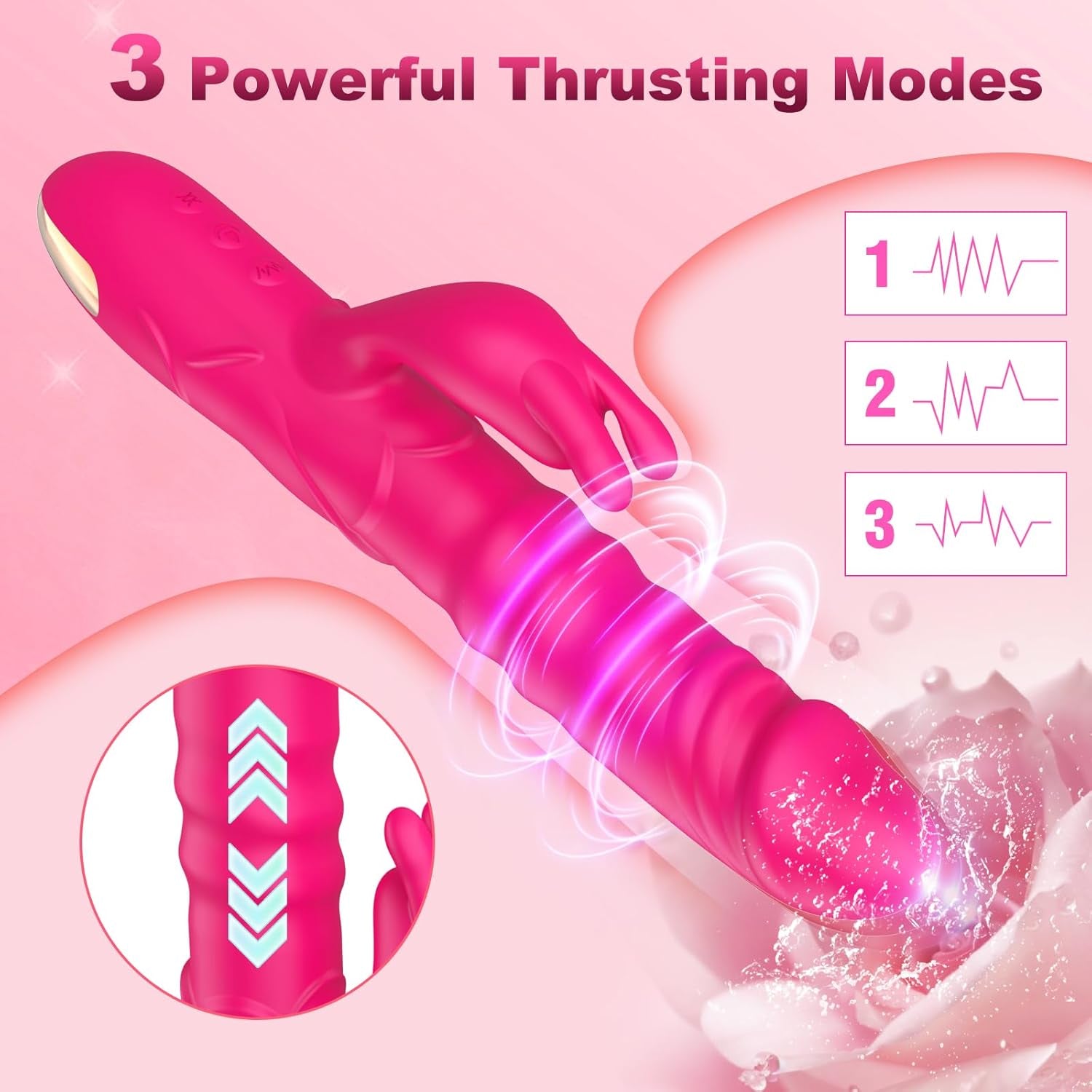 BlushAura Rose Thrusting Rabbit Vibrator 3 Thrust 10 Modes - SinfulX - 