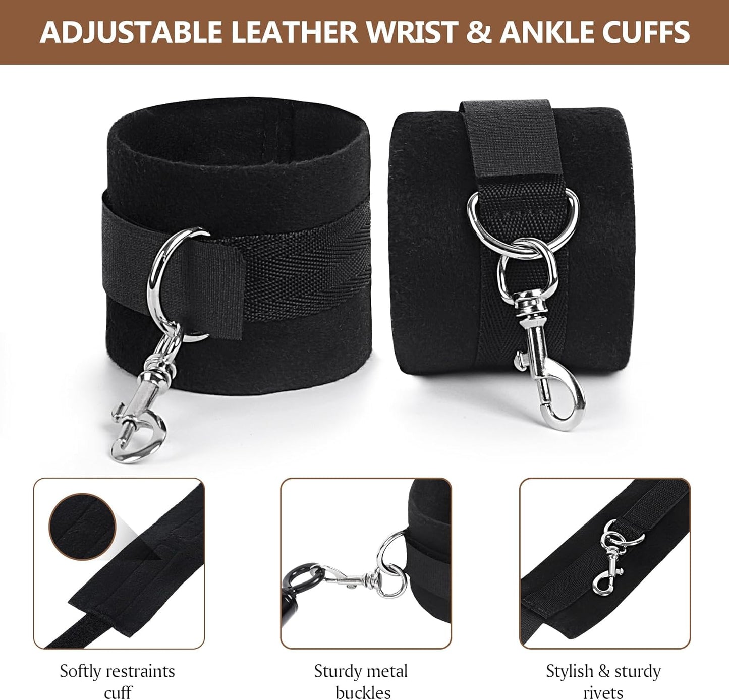 BDSM Spreader Bar Couples Sex Toys, Bondage Restraints with Adjustable Handcuffs, Adjustable BDSM Sex Bar Toys Detachable, Bondage Set Adult Sex Toy for Couple - SinfulX - 