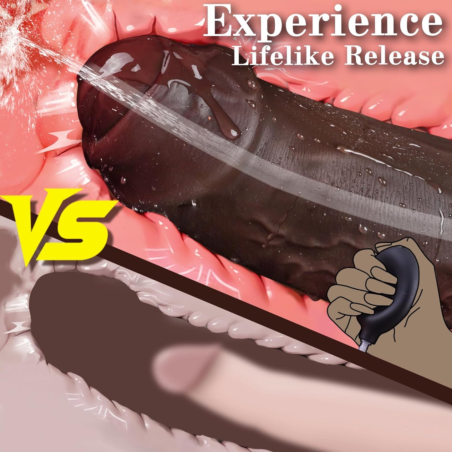 9.65" Squirting BBC Dildo Ejaculating Big Black Dildo, Huge Uncut Ejaculating Toy Made from Soft Dual Density Silicone, XL Realistic Dildos Foreskin Cock with Suction Cup, Adult Sex Toys for Women Men - SinfulX - 