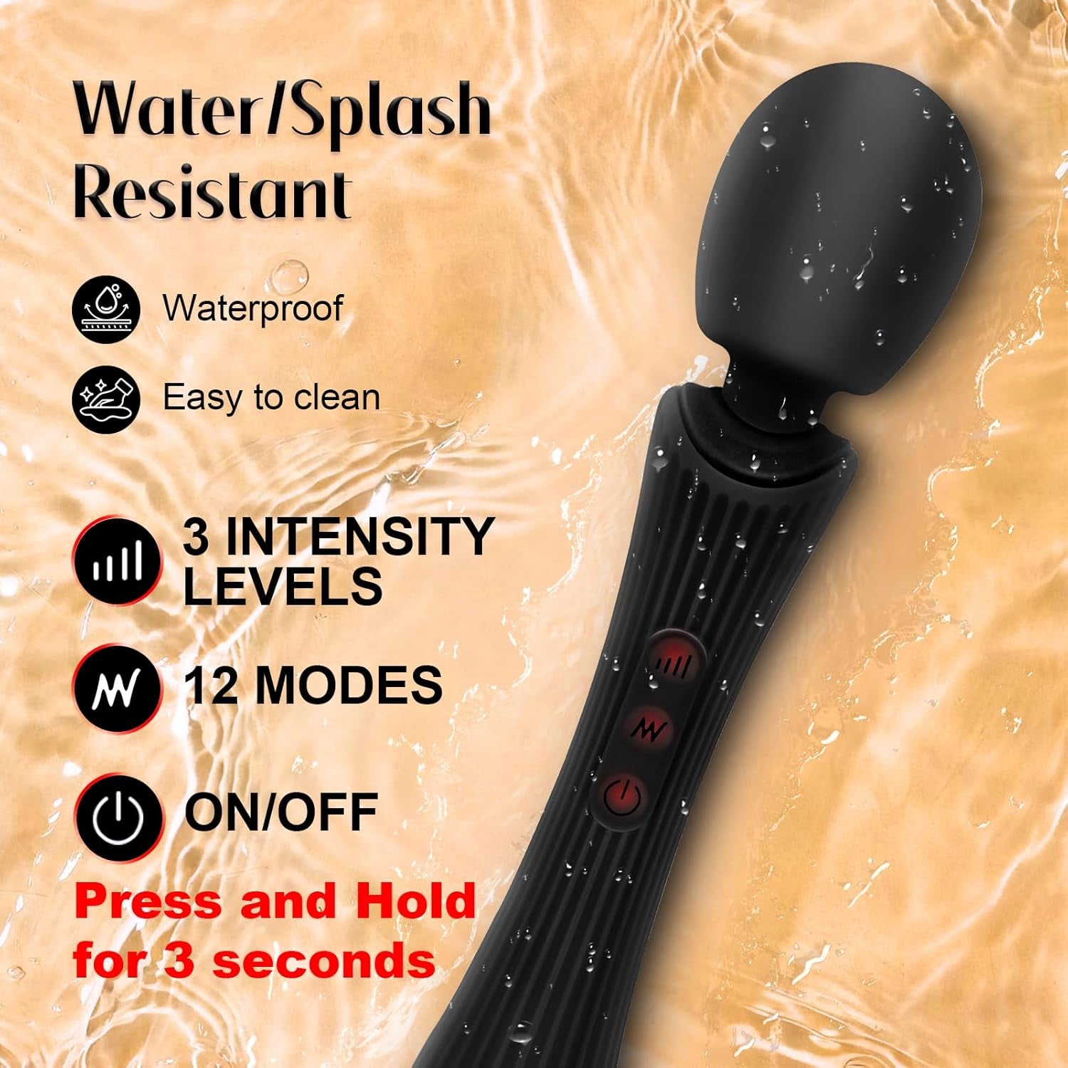 ShadowPulse Compact Wand Vibrator 12 Modes Waterproof - SinfulX - Personal Care > Sexual Wellness > Wand Vibrator