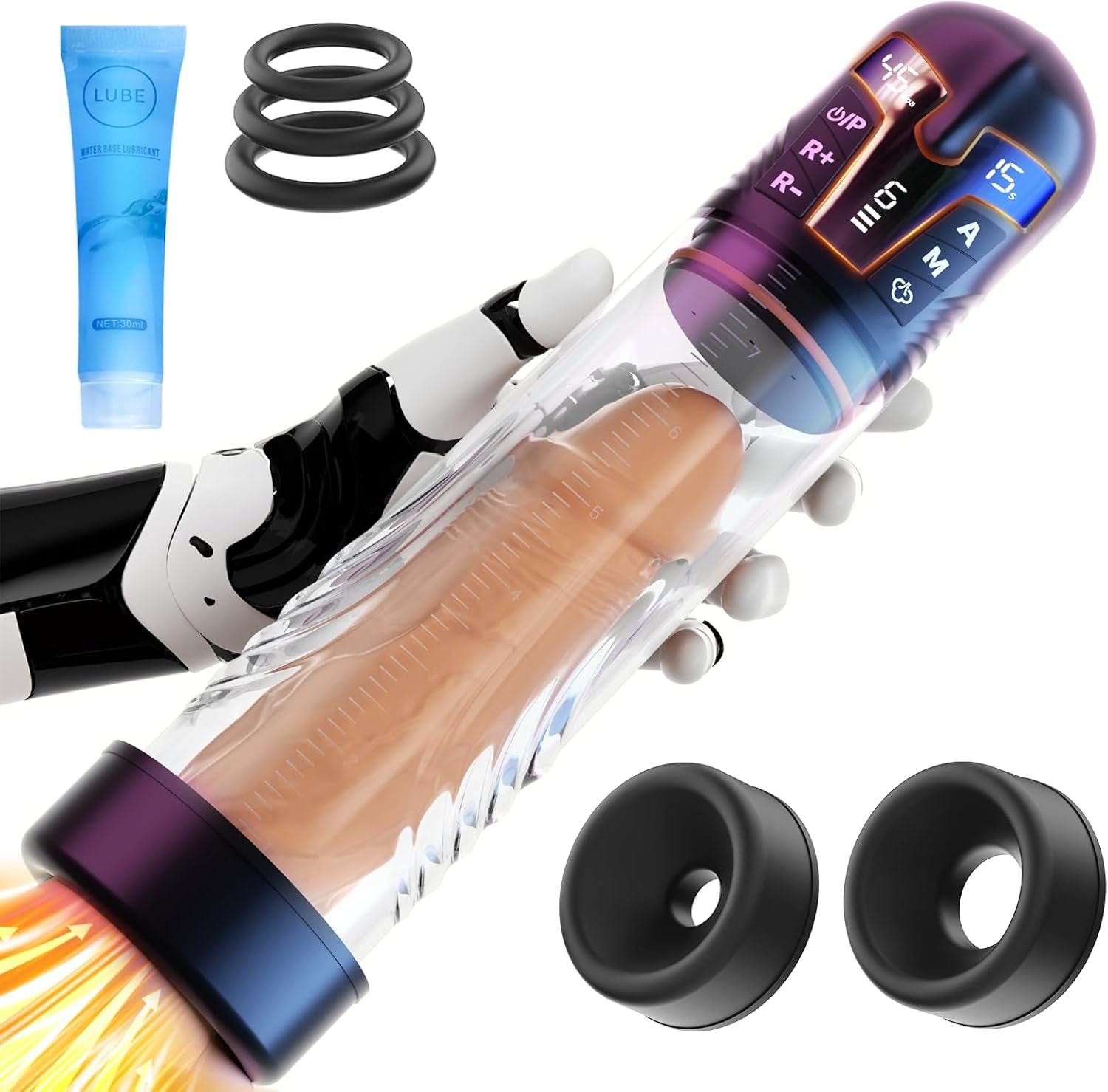 Electric Penis Pump Adult Male Sex Toys, Automatic Penis Enlarger & Extender Pump with 6 Training & 3 Suction Modes, Water Vacuum Pump with Cock Rings for Men Erection, Sex Toys Pumps & Enlargers - SinfulX - 