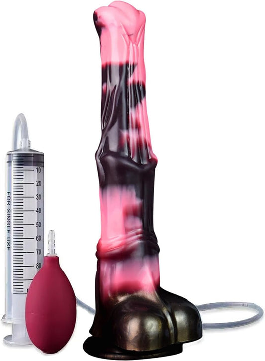 12 Inch Horse Dildo Huge Pink Black Squirting Ejaculating Silicone Dildos with Ring Shaft and Strong Hands Free Suction Cup Waterproof Animal Dildo Large Anal Plug Sex Toy Suitable for Adult Men Women - SinfulX - 