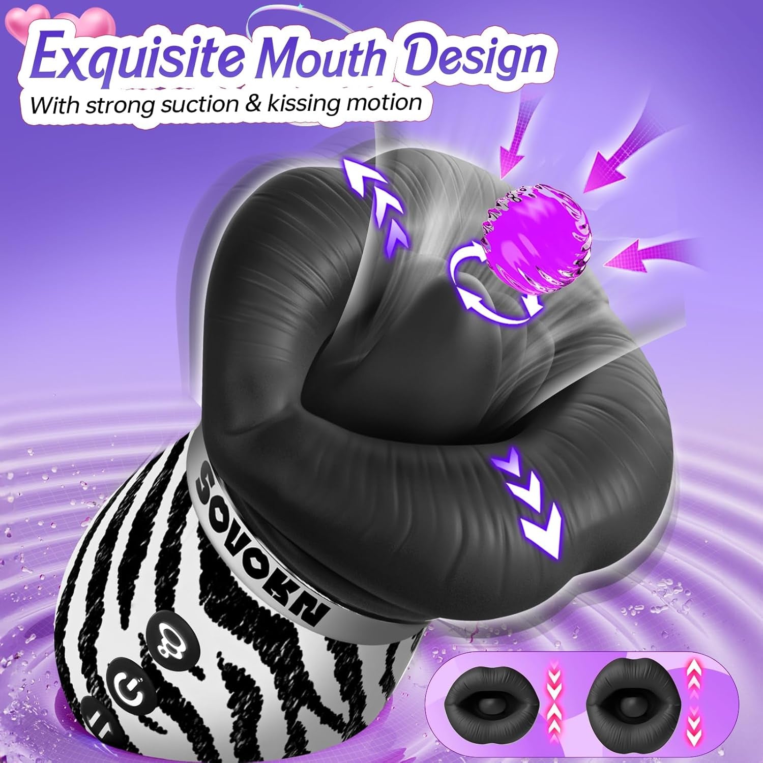 Vibrator Adult Sex Toys for Women - New Zebra Print Mouth Sex Toy with 10 Tongue Licking, 3 Auto & Manual Suction, Smart AI App Control Vibrators for Clit Nipple Anal, Adult Toys & Games for Couples - SinfulX - 