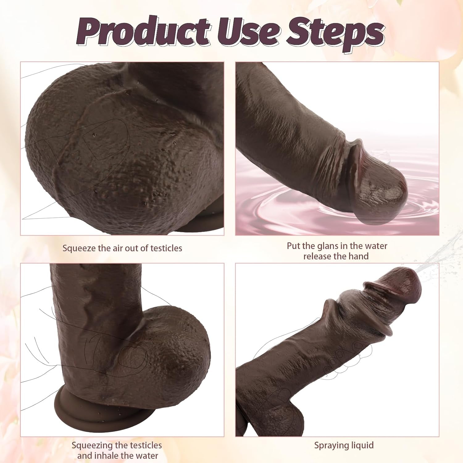Squirting Dildo & Movable Foreskin Dildos Sex Toys, 2 in 1 Realistic Silicone Ejaculating Toy Foreskin Dildo for Vaginal Anal Play, 9.8" Huge Anal Didlo with Suction Cup, Thick BBC Dildos - SinfulX - 