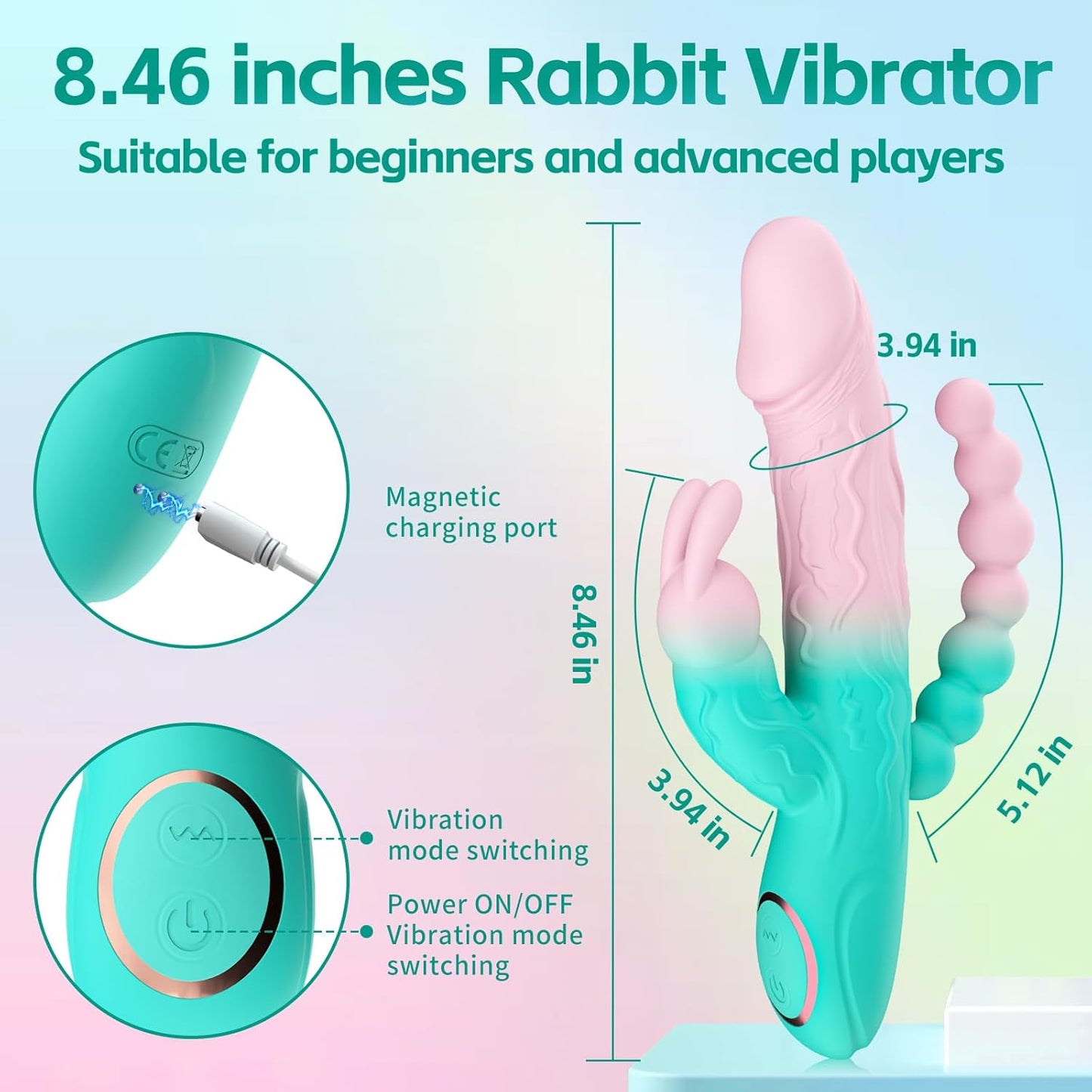 Rabbit G Spot Dildo Vibrator Adult Sex Toys for Women, 3 in 1 Vaginal Anal Beads Clitoris Double 10 Vibration Modes Silicone Nipple Stimulator Massager for Female Couple Play & Games (Green)