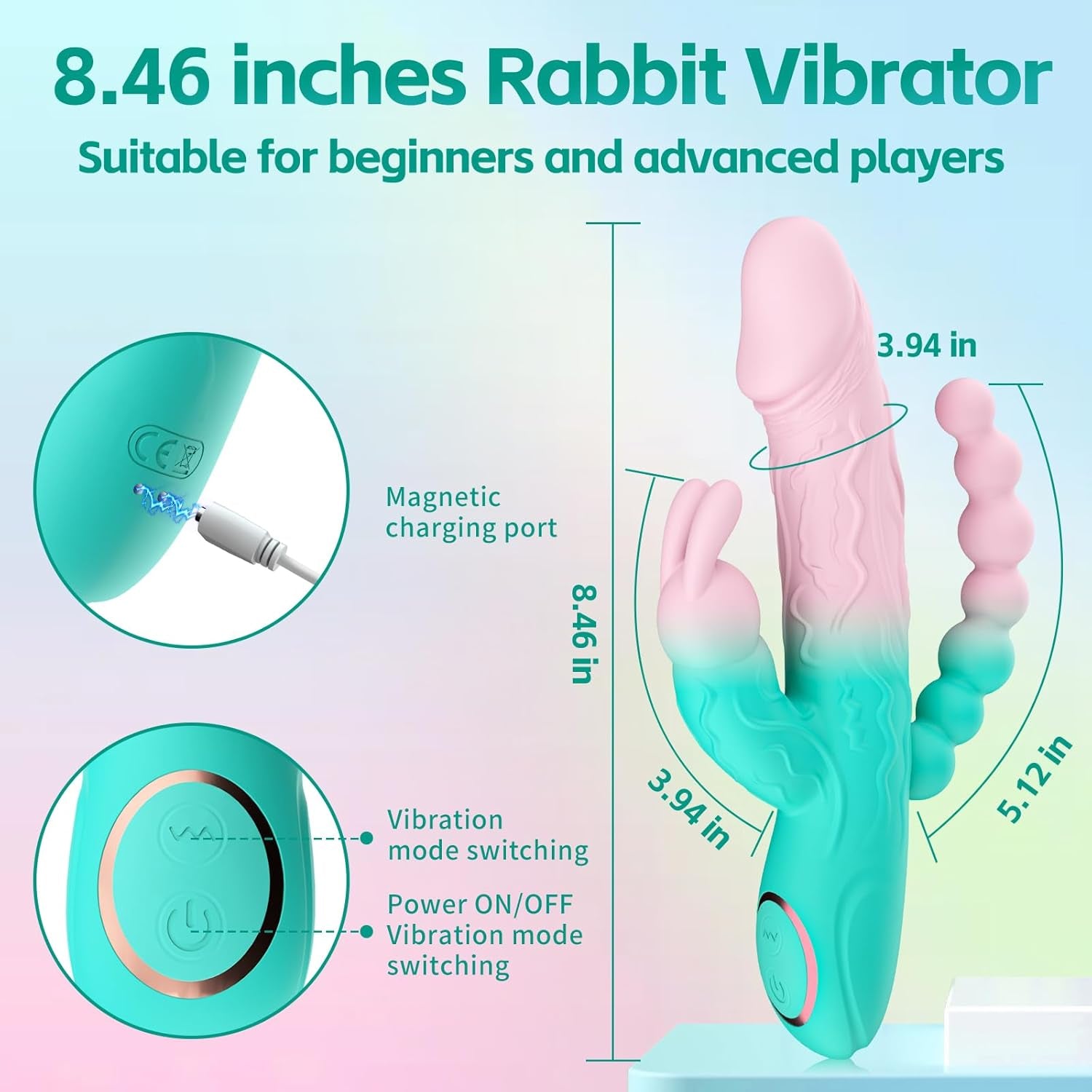Rabbit G Spot Dildo Vibrator Adult Sex Toys for Women, 3 in 1 Vaginal Anal Beads Clitoris Double 10 Vibration Modes Silicone Nipple Stimulator Massager for Female Couple Play & Games (Green)
