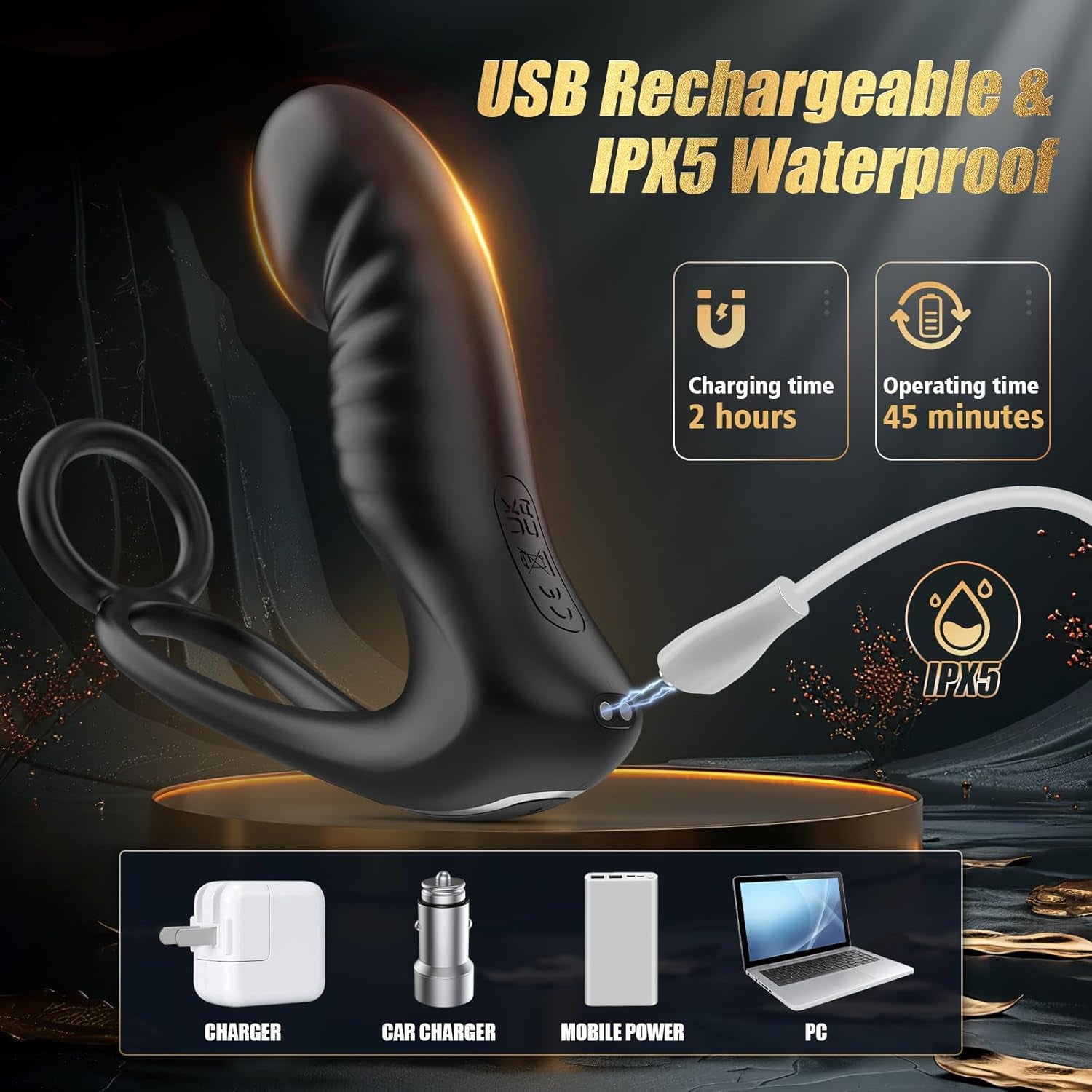 HeatCore Heating Prostate Massager Cock Ring 9 Modes Remote - SinfulX - Personal Care > Sexual Wellness > Prostate Massager Cock Ring