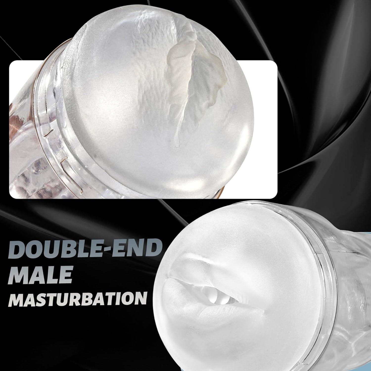 Clear Male Masturbator Sex Toys for Men, Dual Entry Pocket Pussy with 3D Texture Oral & Vagina, Manual Sucking Stroker Blowjob Toy for Penis Training, Adult Toy for Men Masturbation - SinfulX - 