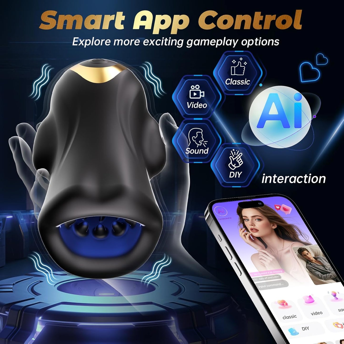 Male Sex Toys for Men Glans Vibrator, 4 - In - 1 Male Masturbator with 9 Vibrating Modes & 3 Motors & Smart AI Sync App for 360° Pocket Pussy Wrap, Penis Training Stimulator Blowjob Simulator Adult Toy - SinfulX - 