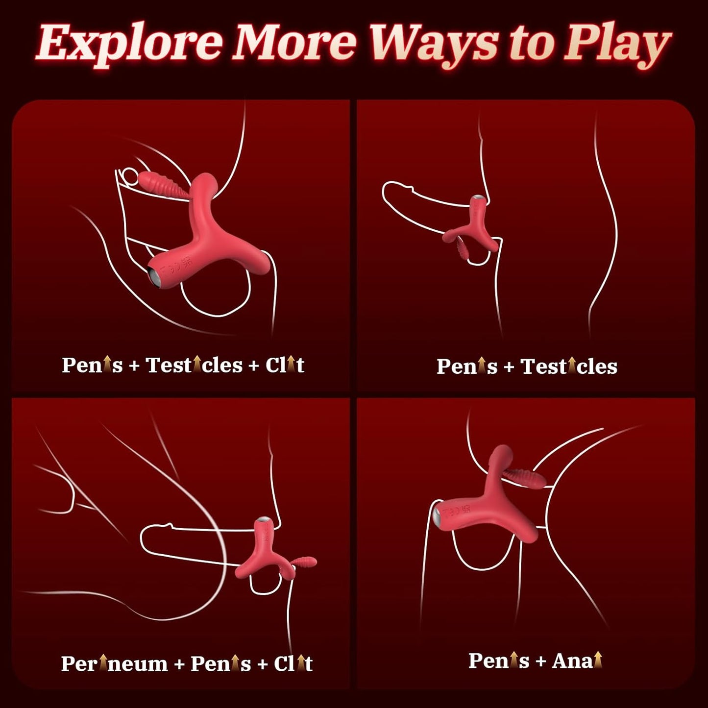 OrbitalFlex Cock Ring Adjustable Clit Stimulator Remote 9 Modes - SinfulX - Personal Care > Sexual Wellness > Couples Cock Ring