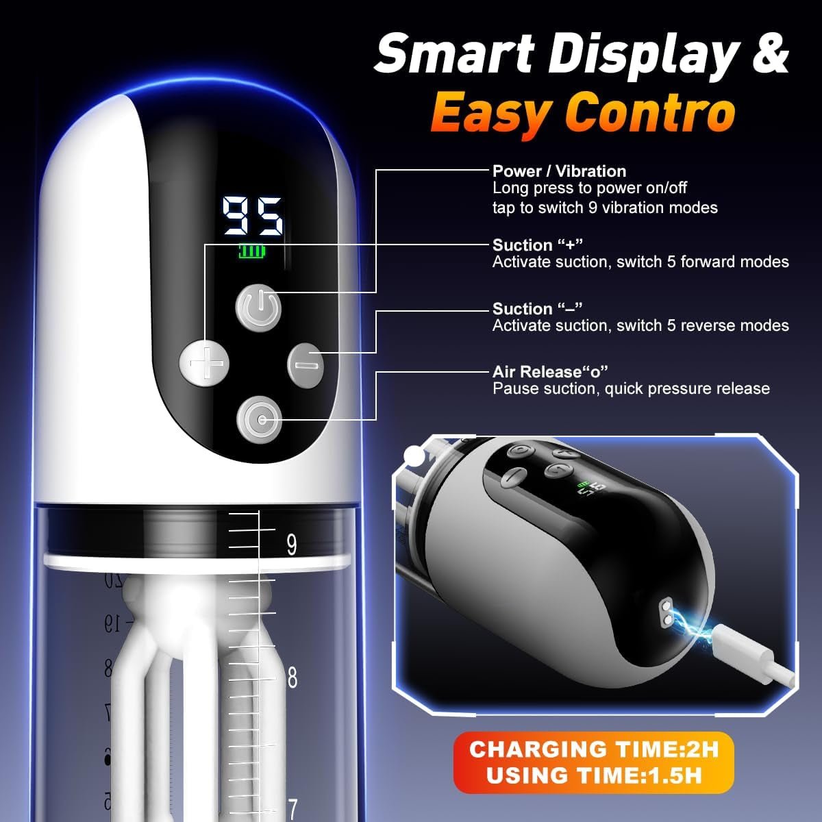 Male Penis Pump Sex Toys for Men, 3 - In - 1 Dick Enlarger Penis Extender & Male Masturbator, Detachable Glans Trainer with 5 Suction & 9 Vibration, Adult Sex Toys with Pocket Pussy for Men Masturbation - SinfulX - 