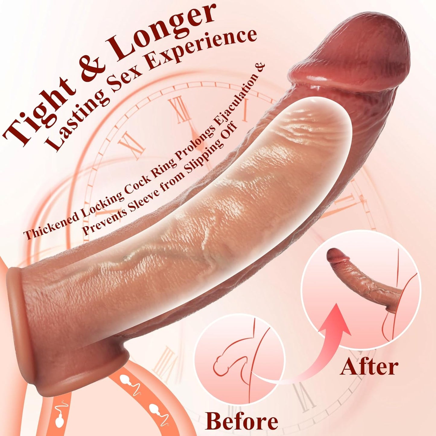Realistic Penis Sleeve Extender for Men, 8.3'' Silicone Cock Sleeve with Testicle Ring, Reusable Penis Enlarger Delay Ejaculation Enhance Erection Male Adult Sex Toys for Couples by Flesh - SinfulX - 
