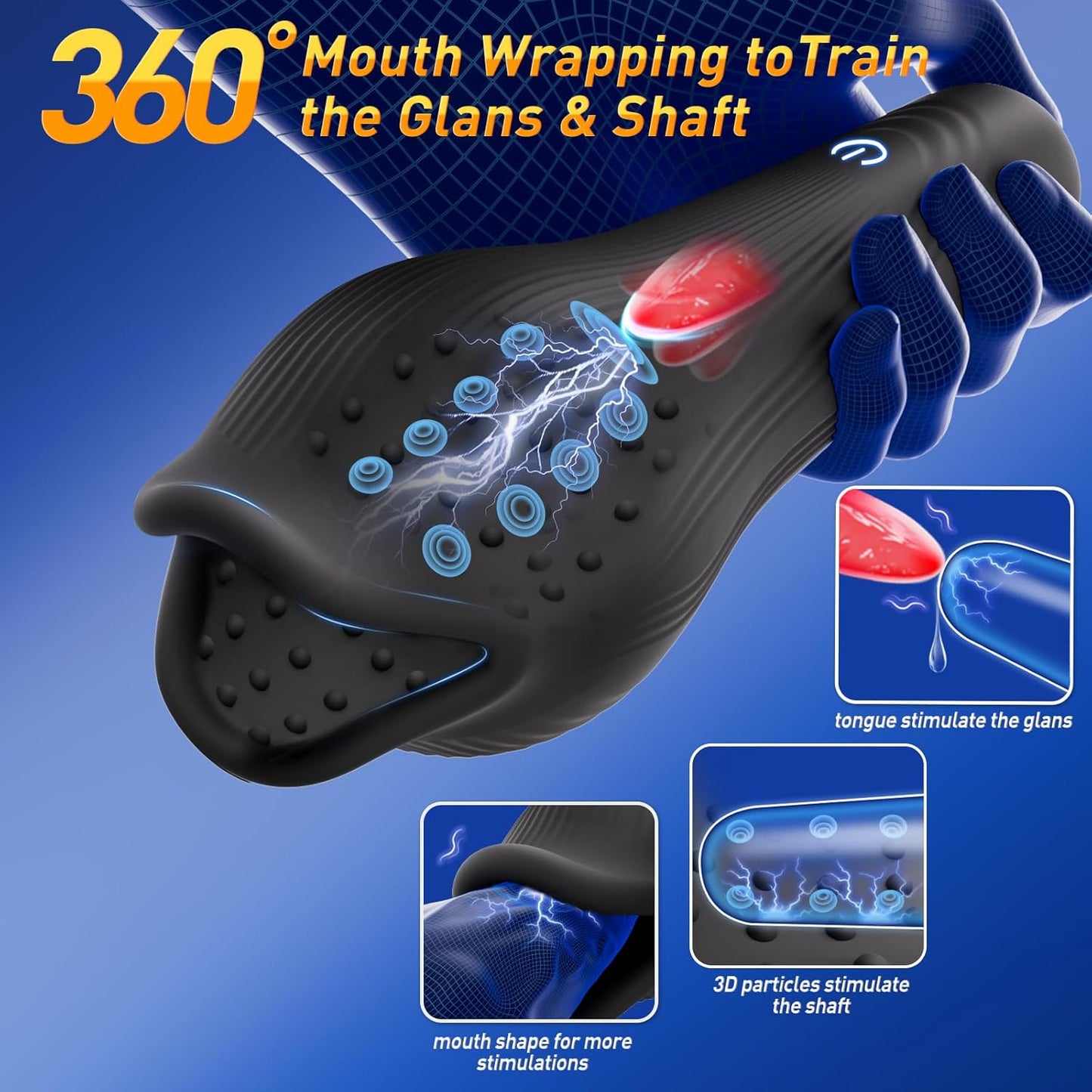 Male Sex Toys for Men Penis Vibrator - Male Masturbator with 10 Vibrating & Licking Training Tongue Stimulation for Glans & 360° Wrapped Sex Machine Stroker, Adult Sex Toys & Games for Gay Men - SinfulX - 