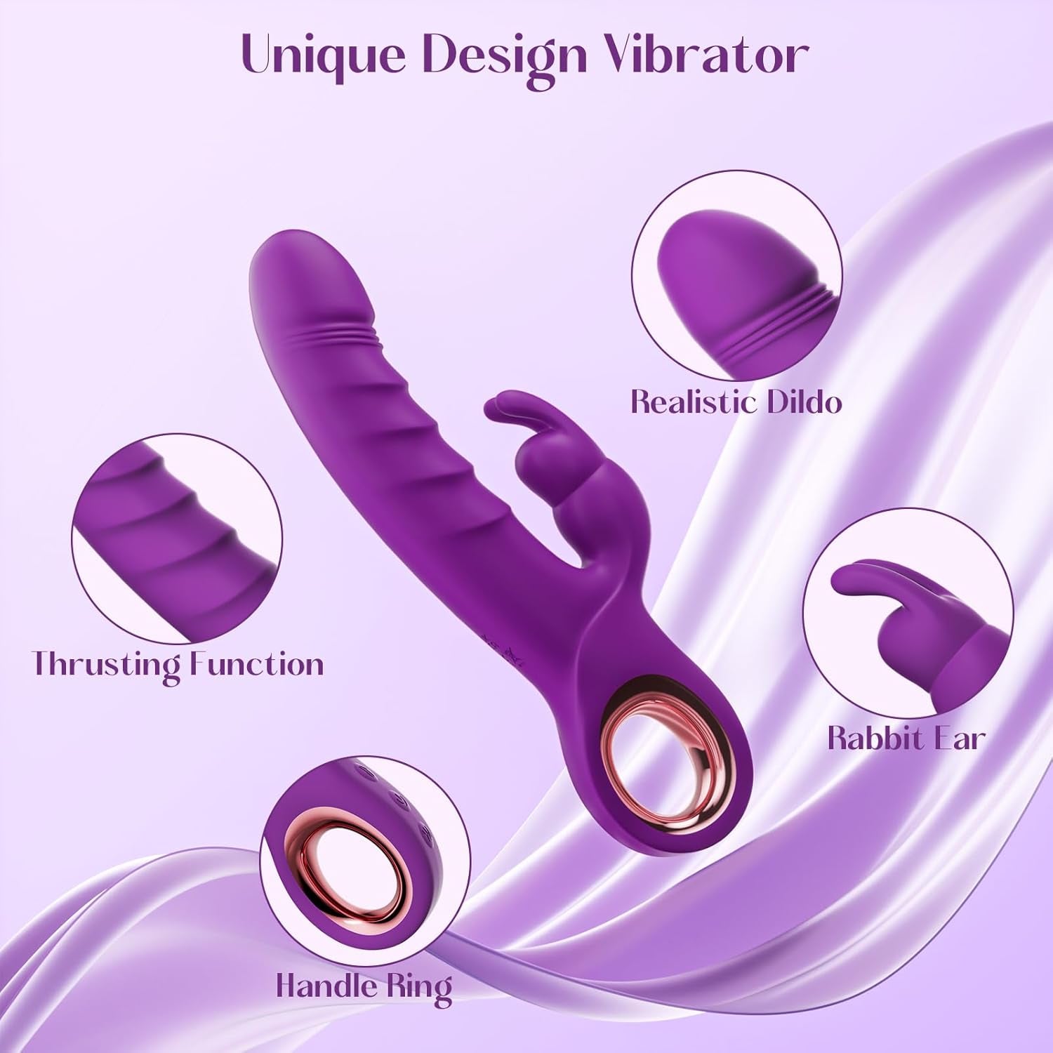 Thrusting Dildo Vibrator Sex Toys - Rose Toy Dildos with 7 Thrusting & Rabbit & Vibration Modes - Independent Control Adult Toys with Multiple Stimulation, Rabbit Vibrators for Women (Dark Purple) - SinfulX - 