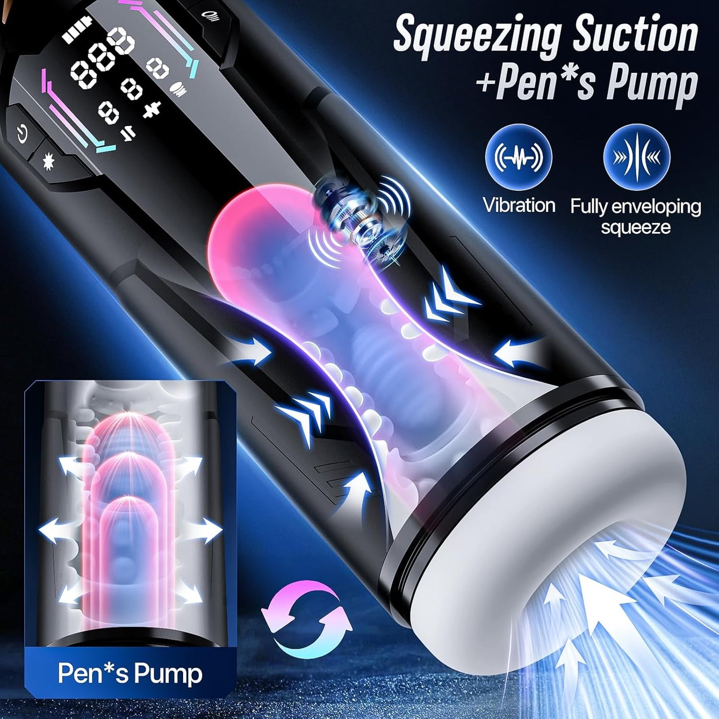Sex Toys for Men Male Masturbator - AI APP Pocket Pussy Mens Sex Toy with 8 Sucking & Thrusting & Vibrating, Adult Toys Penis Pump Male Stroker, Sex Machine LCD Display & Suction Base - SinfulX - 