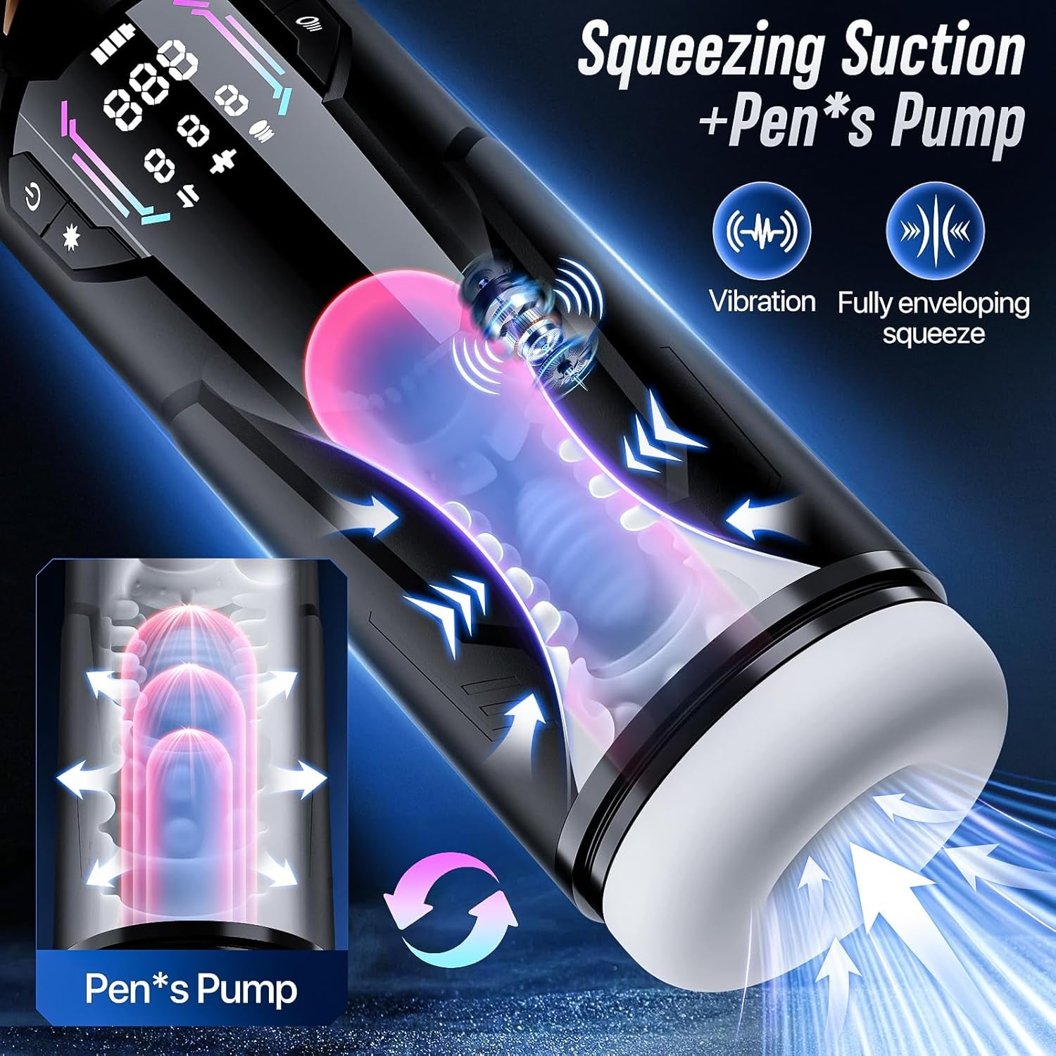 Sex Toys for Men Male Masturbator - AI APP Pocket Pussy Mens Sex Toy with 8 Sucking & Thrusting & Vibrating, Adult Toys Penis Pump Male Stroker, Sex Machine LCD Display & Suction Base - SinfulX - 