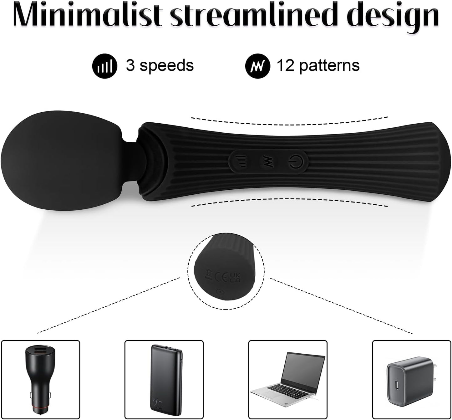 ShadowPulse Compact Wand Vibrator 12 Modes Waterproof - SinfulX - Personal Care > Sexual Wellness > Wand Vibrator