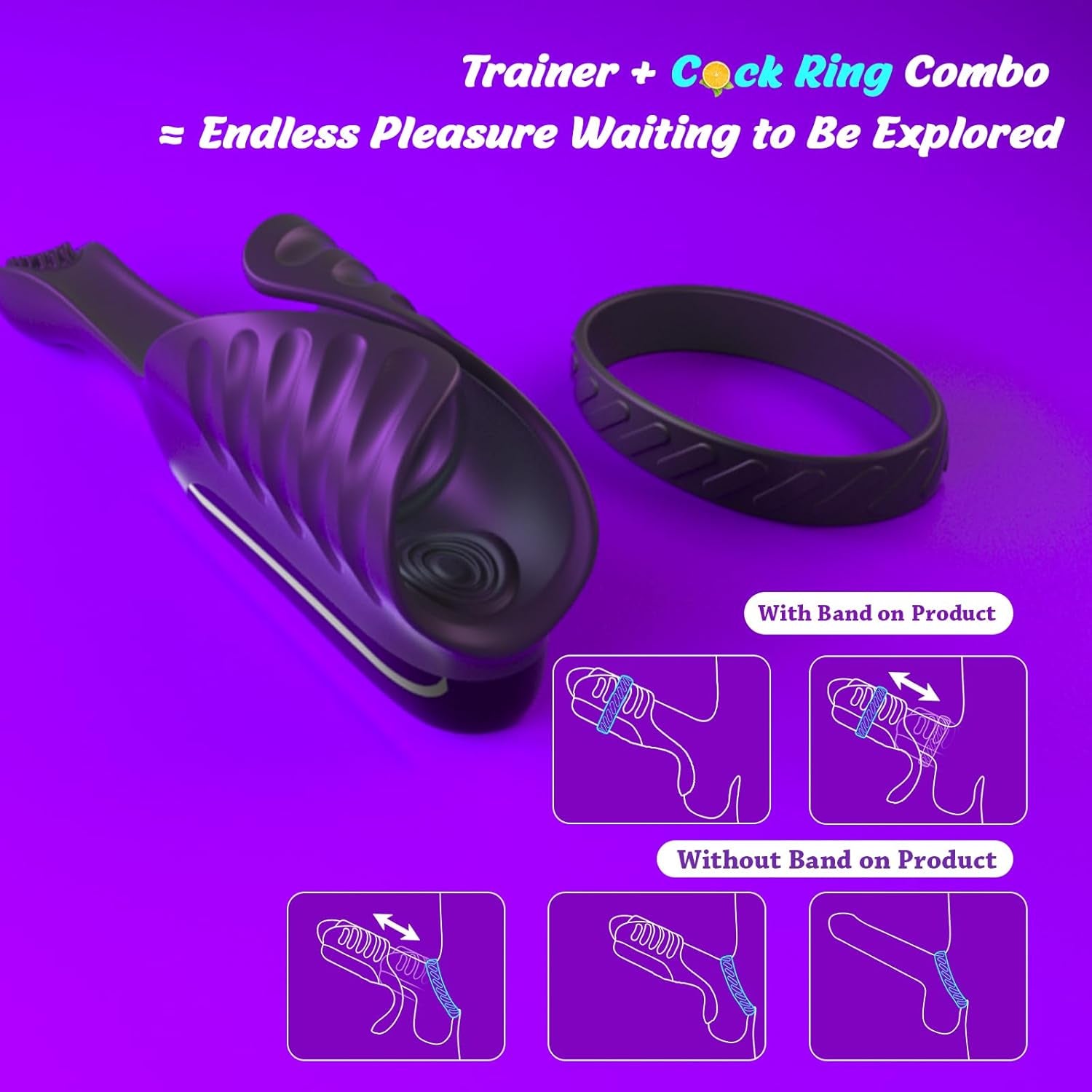 Tapping Vibrating Male Masturbator with Bend - To - Fit Testicle Vibrator, Hands Free Penis Vibrator Stroker Trainer with Cock Ring, Adult Sex Toys for Men, Mens Vibrating Blowjob Sex Machine Masturbation - SinfulX - 